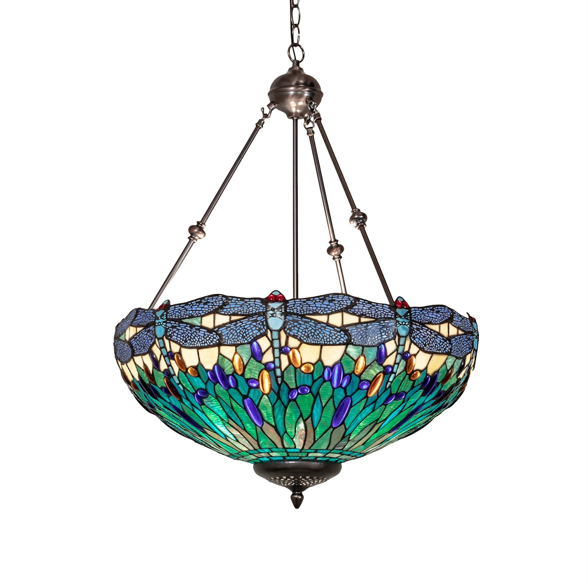 22″ Wide Tiffany Hanginghead Dragonfly Inverted Pendant