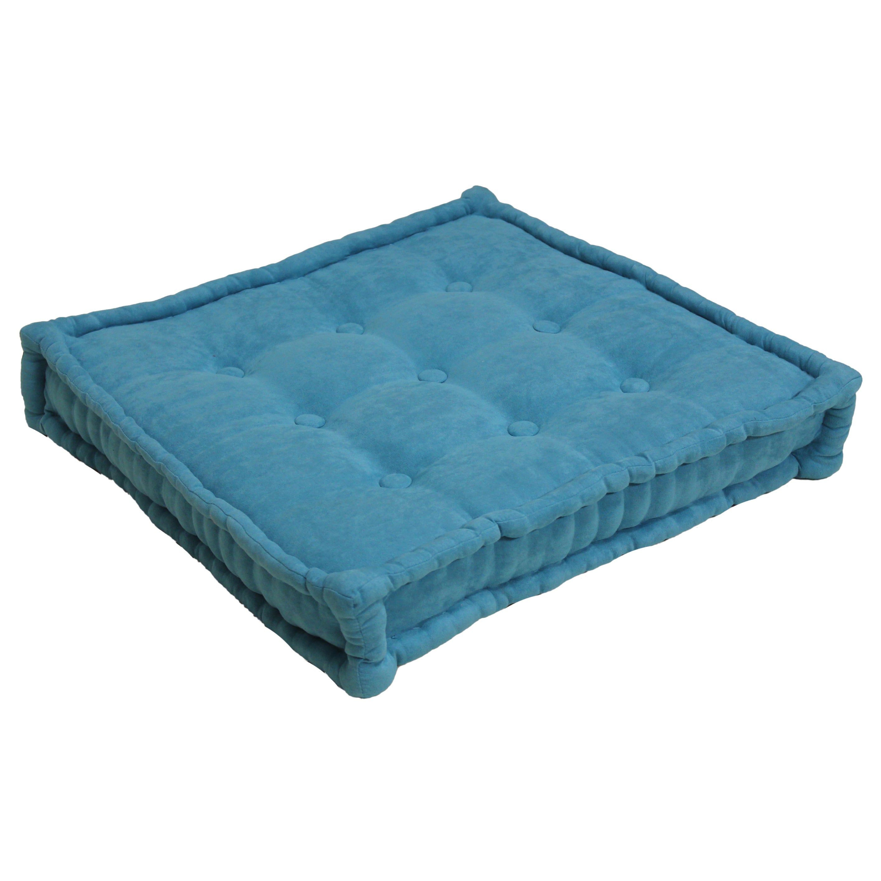 25-inch Square Corder Floor Pillow with Button Tufts - Aqua Blue