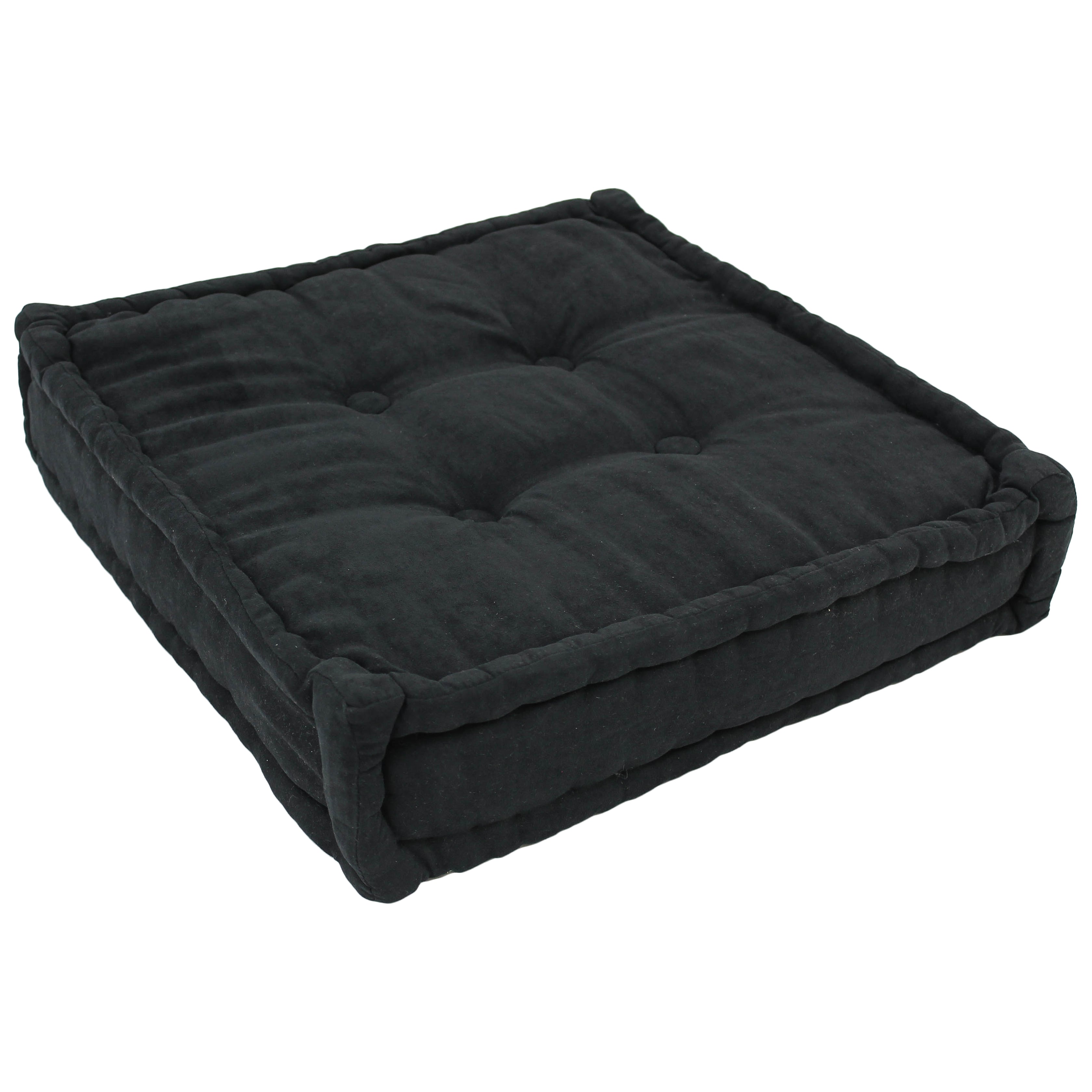 25-inch Square Corder Floor Pillow with Button Tufts - Black