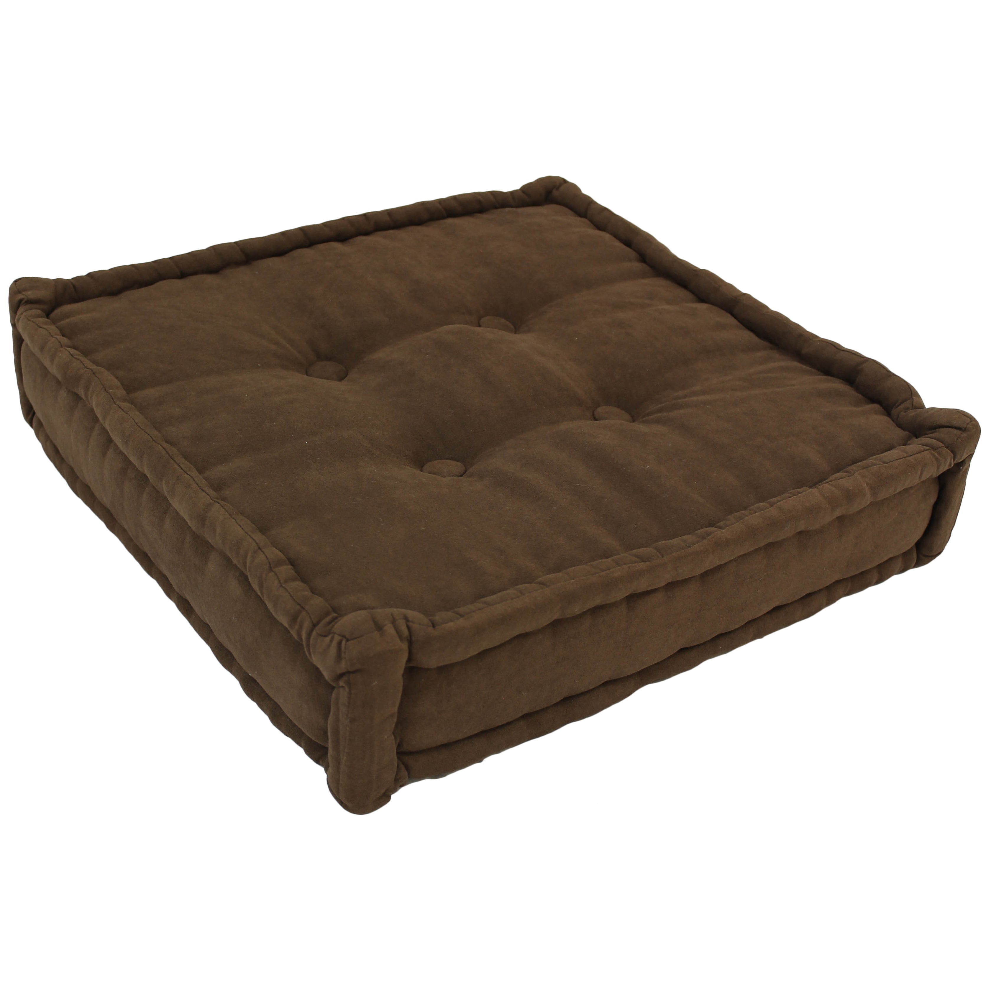 25-inch Square Corder Floor Pillow with Button Tufts - Chocolate