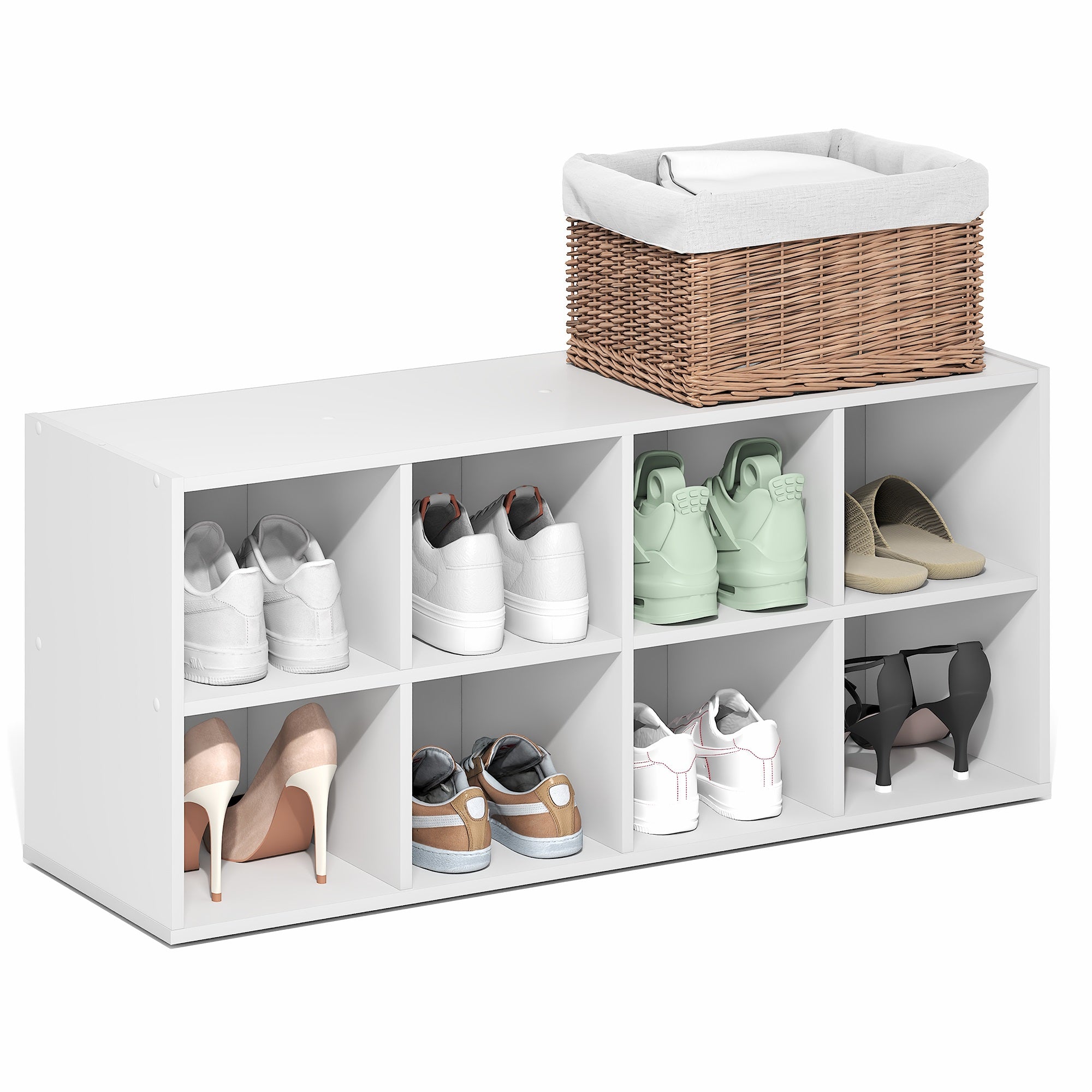 Furinno FANO Shoe Rack, 8-Cube Shoe Organizer, Stackable Shoe Storage, 11.7 x 35.9 x 15.6, for Closet Entryway, Office, Garage, White