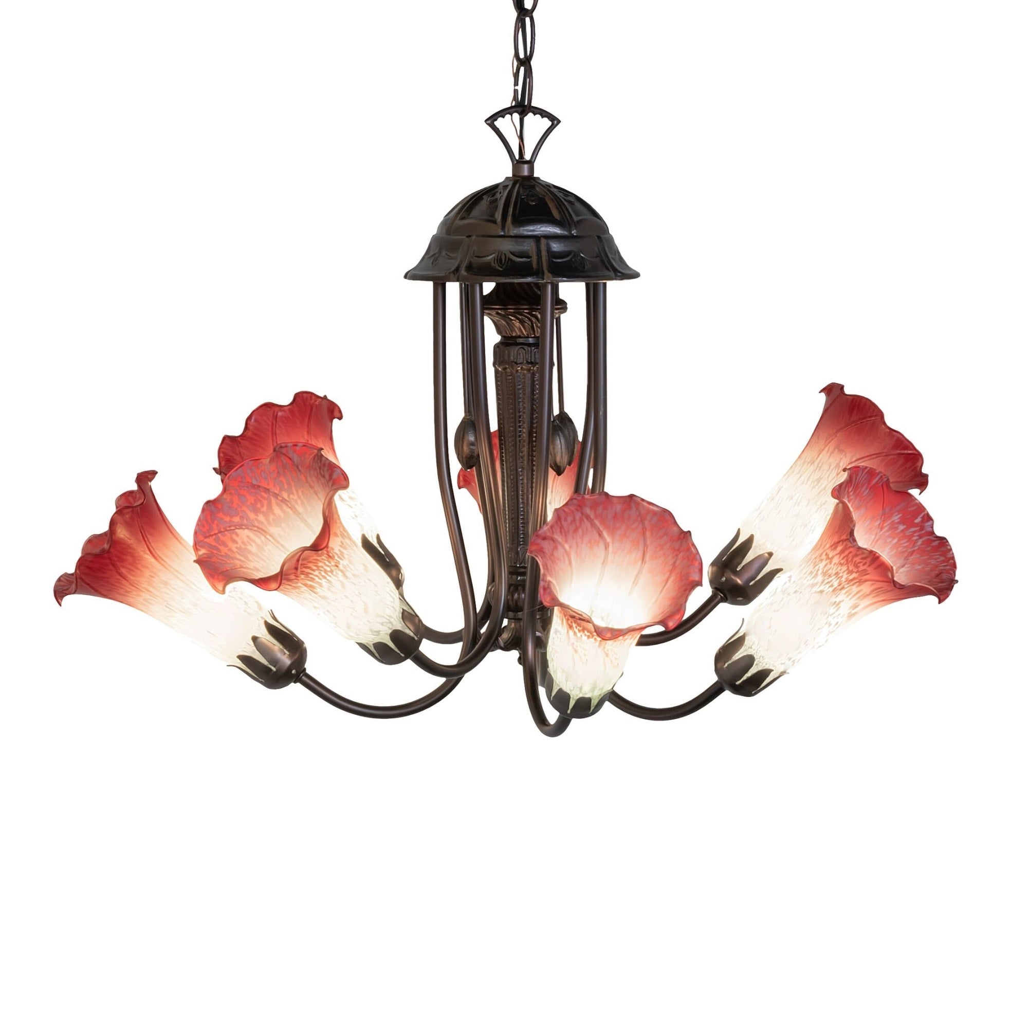 24' Wide Pink/White Tiffany Pond Lily 7 Light Chandelier