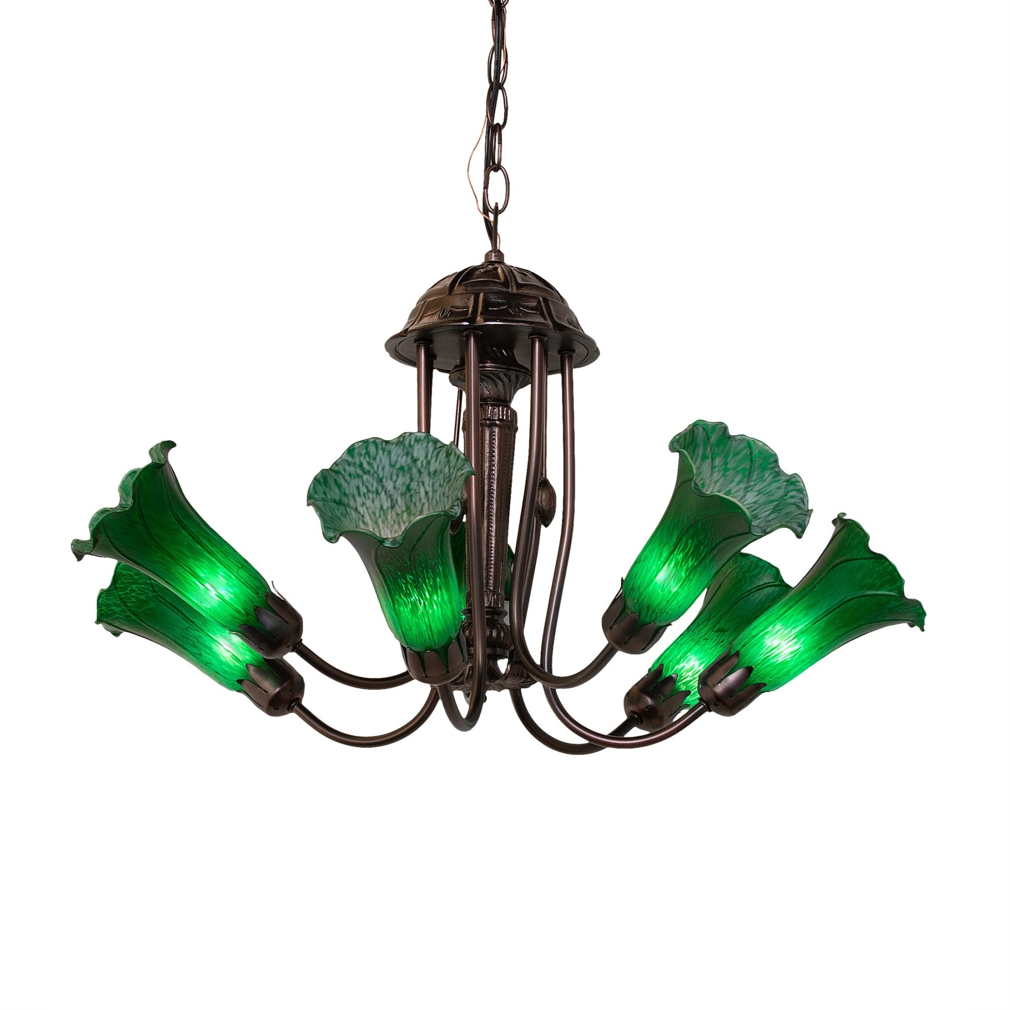 24' Wide Green Tiffany Pond Lily 7 Light Chandelier
