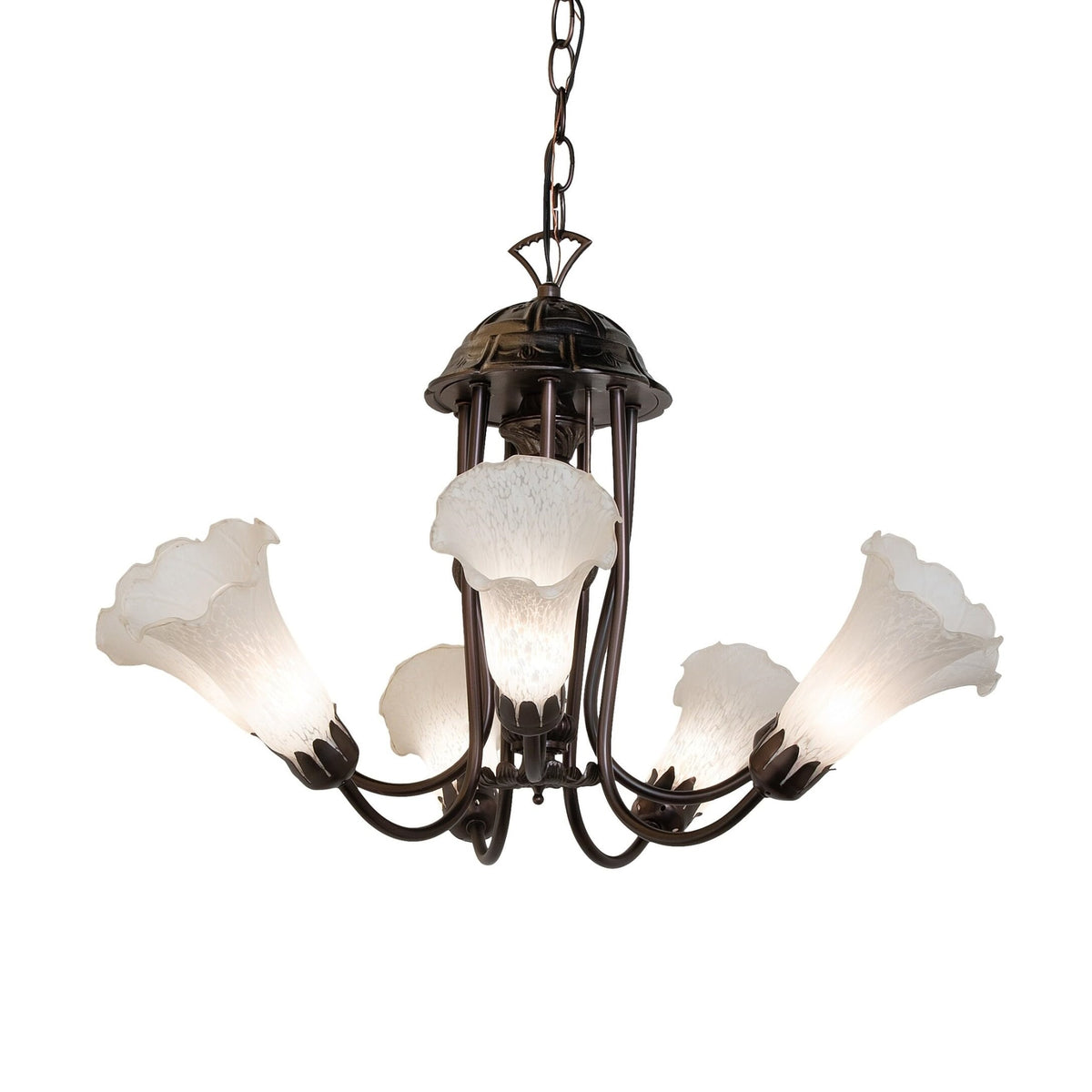 24' Wide White Tiffany Pond Lily 7 Light Chandelier