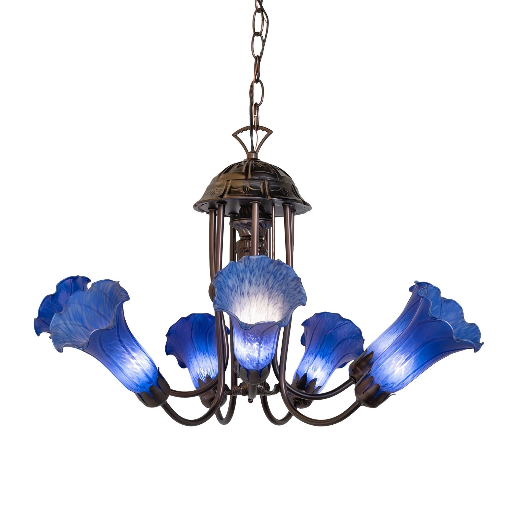 24' Wide Blue Tiffany Pond Lily 7 Light Chandelier