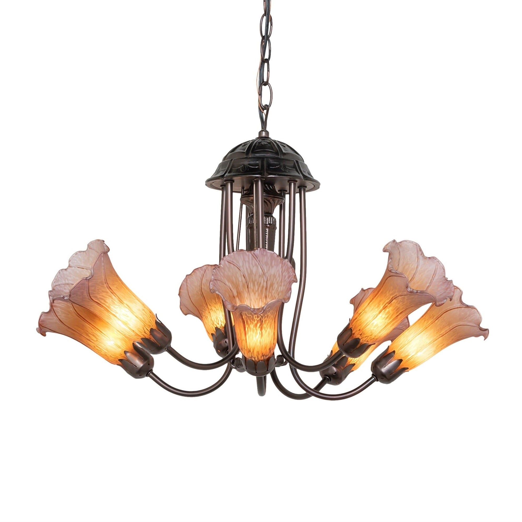 24' Wide Amber/Purple Tiffany Pond Lily 7 Light Chandelier