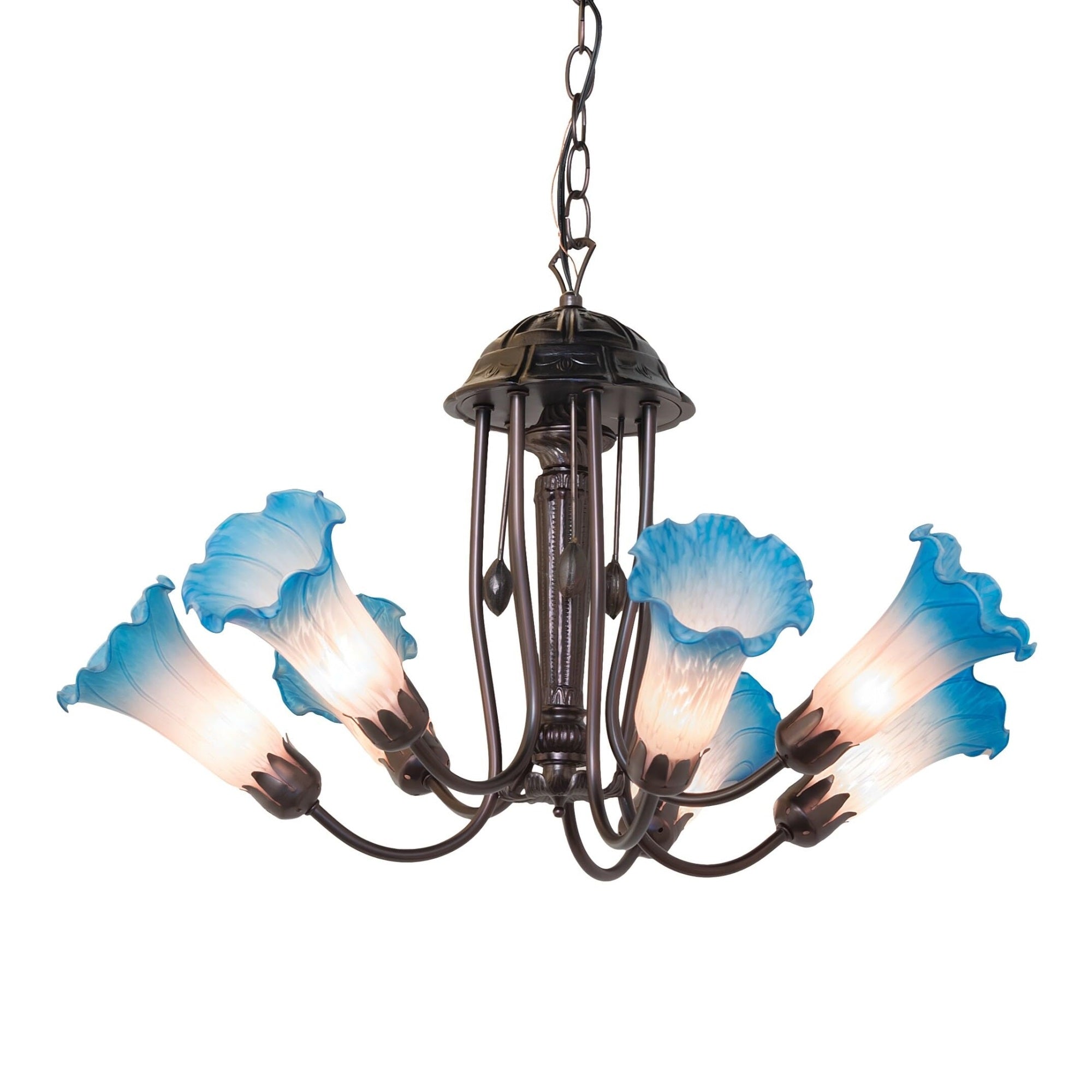 24' Wide Pink/Blue Tiffany Pond Lily 7 Light Chandelier