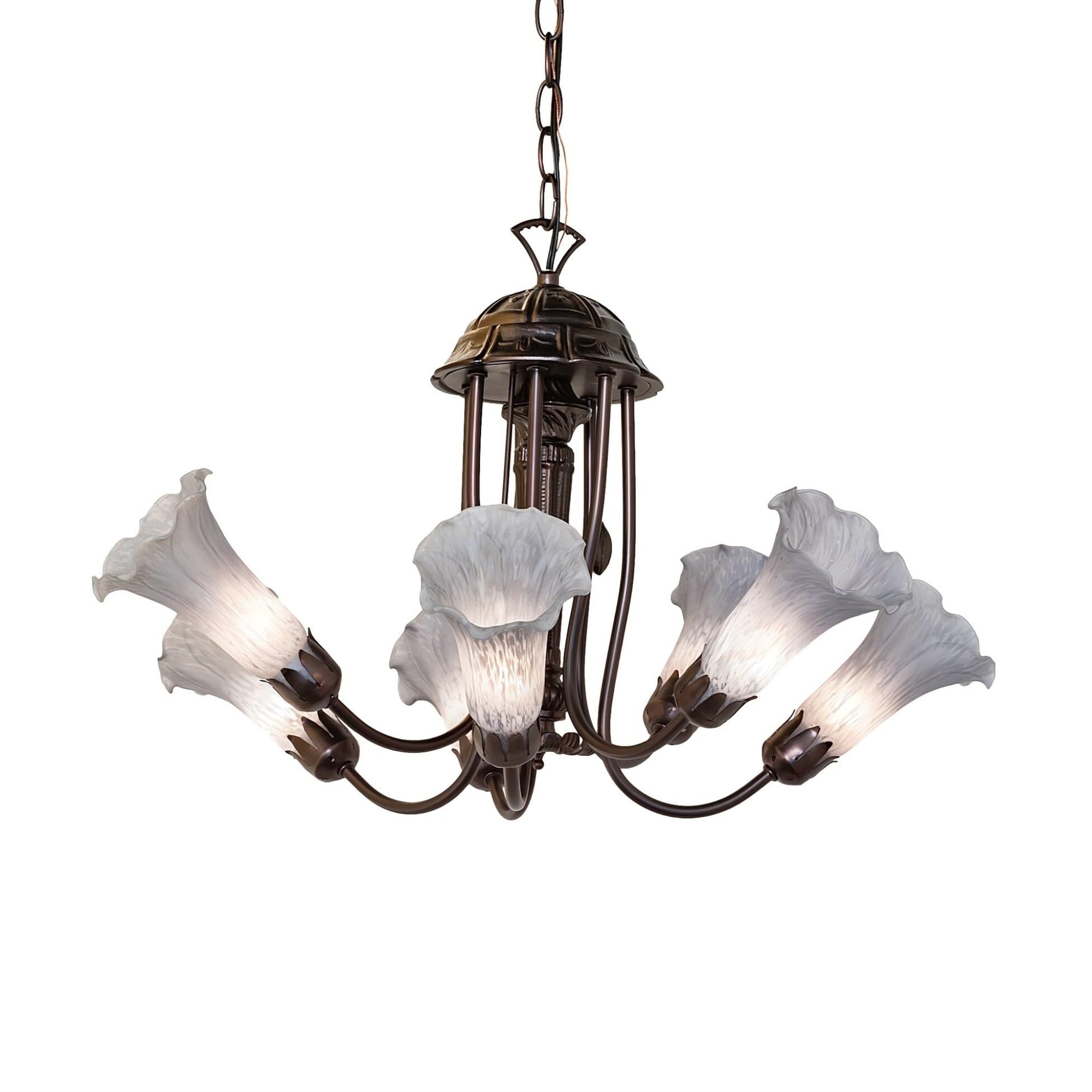 24' Wide Gray Tiffany Pond Lily 7 Light Chandelier