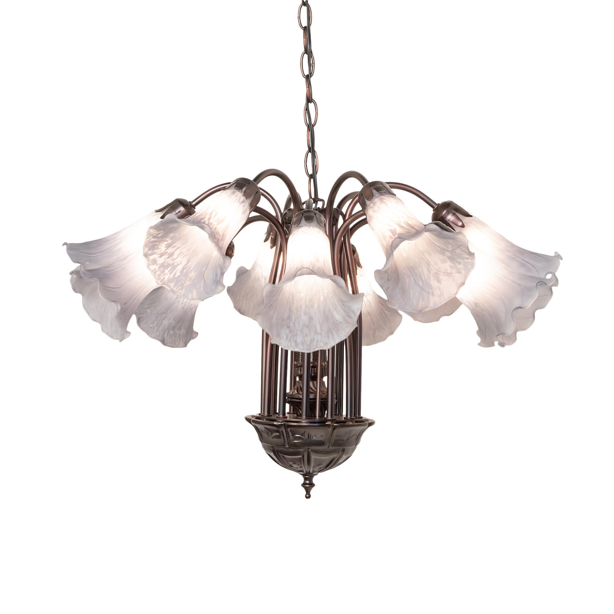 24' Wide Gray Tiffany Pond Lily 12 Light Chandelier