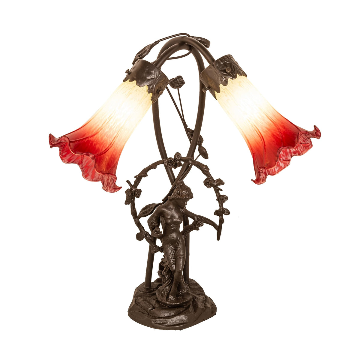 17' High Seafoam/Cranberry Tiffany Pond Lily 2 Light Trellis Girl Accent Lamp