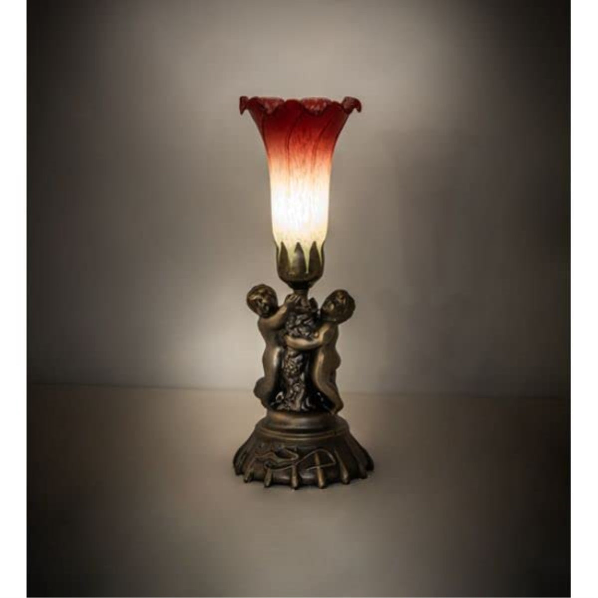 13' High Seafoam/Cranberry Tiffany Pond Lily Twin Cherub Accent Lamp