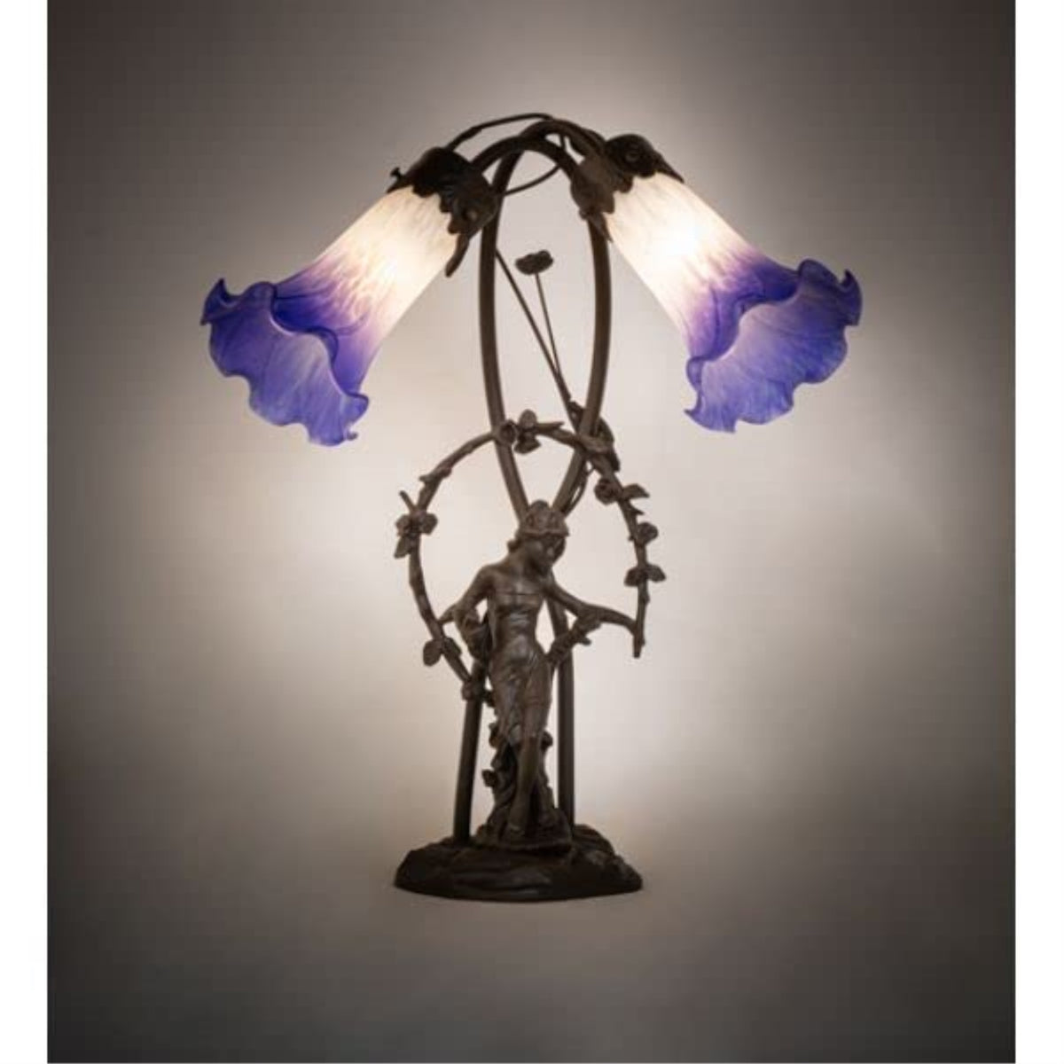 17' High Blue/White Pond Lily 2 Light Trellis Girl Table Lamp