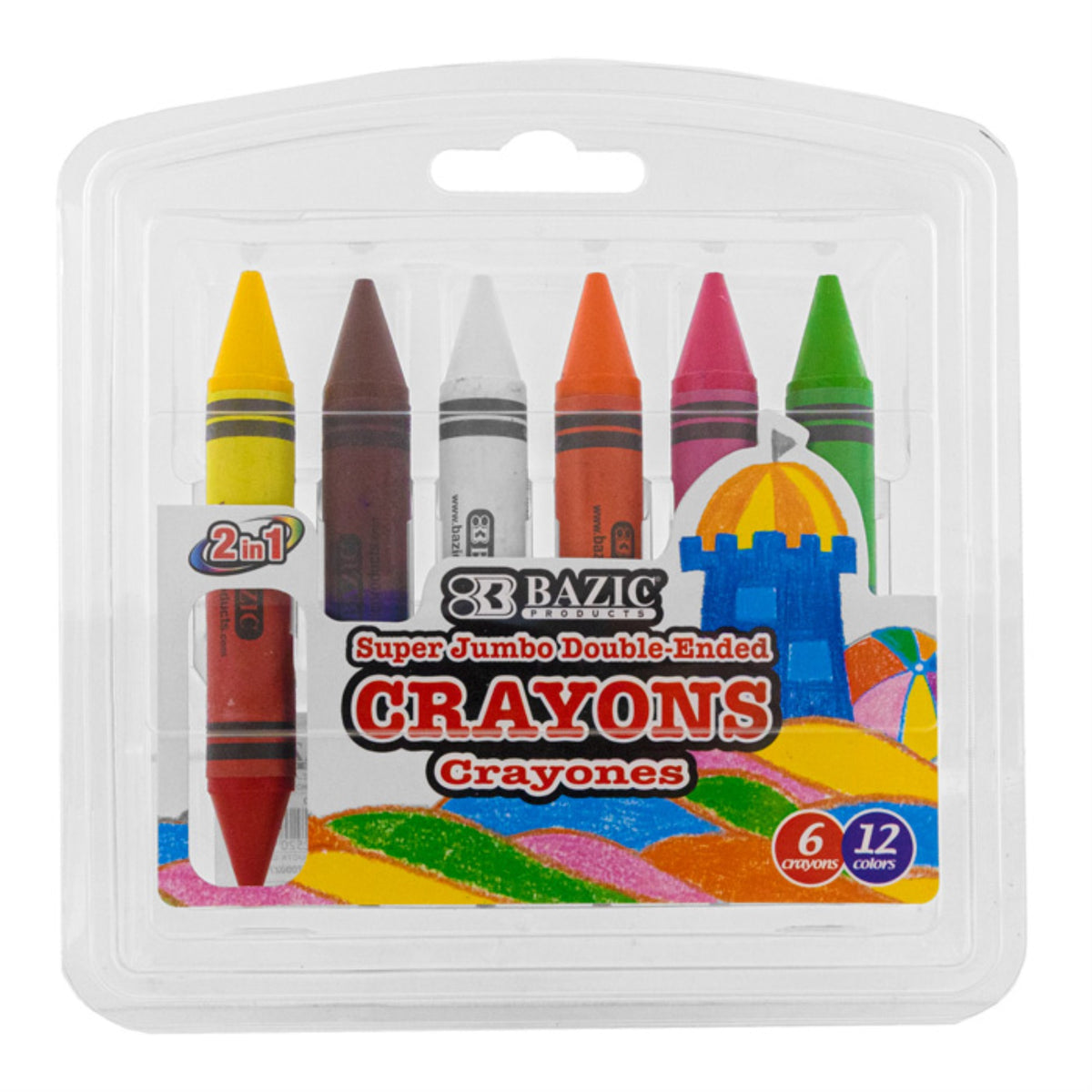 Bazic 12 Color Double-Ended Premium Super Jumbo Crayons, Pack Of 72
