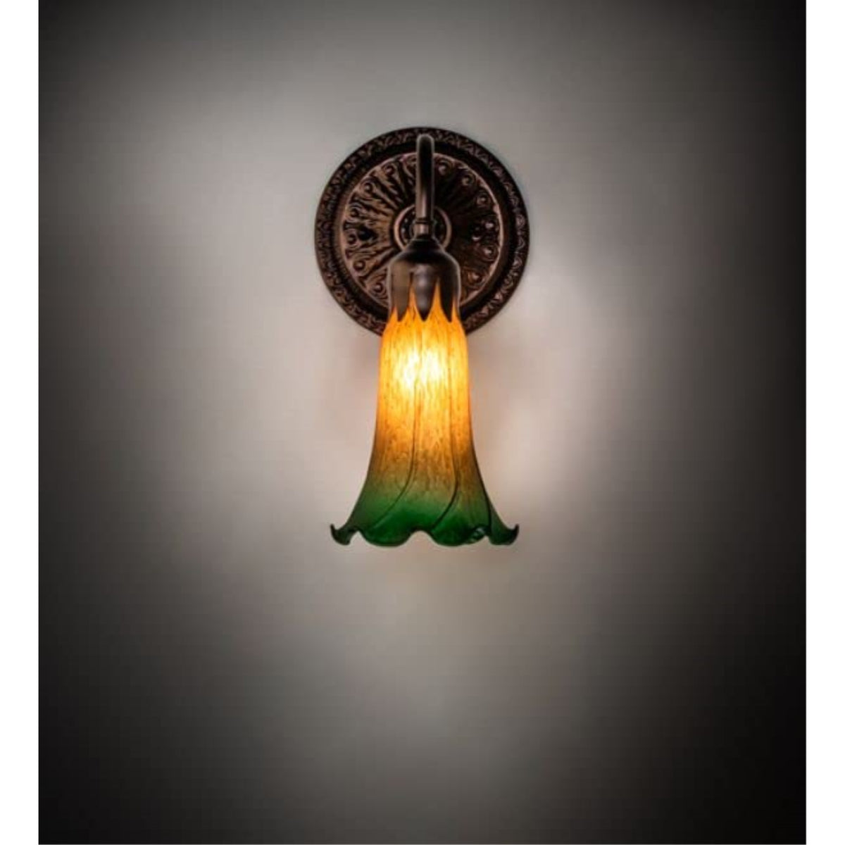 5' Wide Amber/Green Pond Lily Victorian Wall Sconce