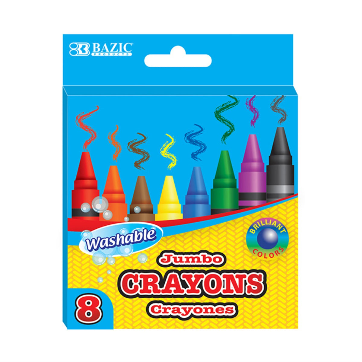 Bazic 8 Color Washable Premium Jumbo Crayons /Case Qty - 144