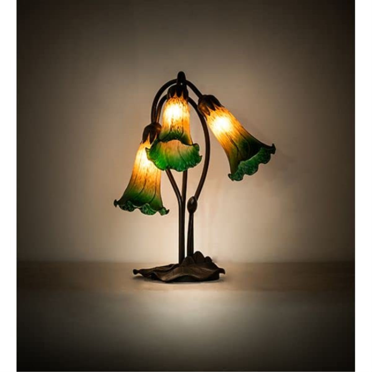 16' High Amber/Green Tiffany Pond Lily 3 Light Accent Lamp