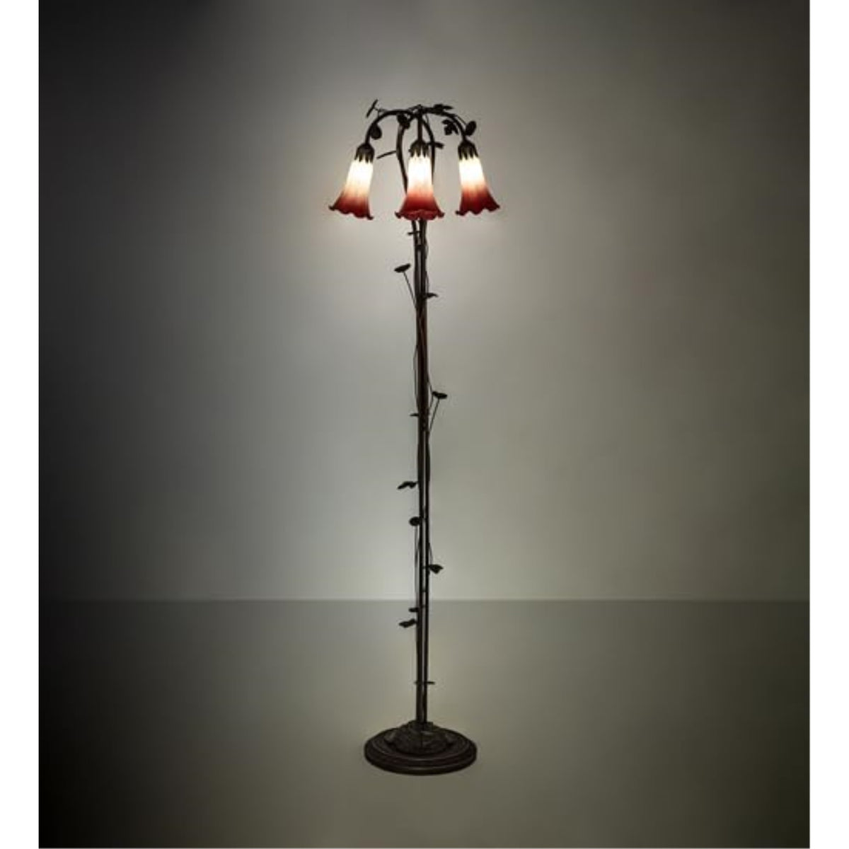 58' High Seafoam/Cranberry Tiffany Pond Lily 3 Light Floor Lamp