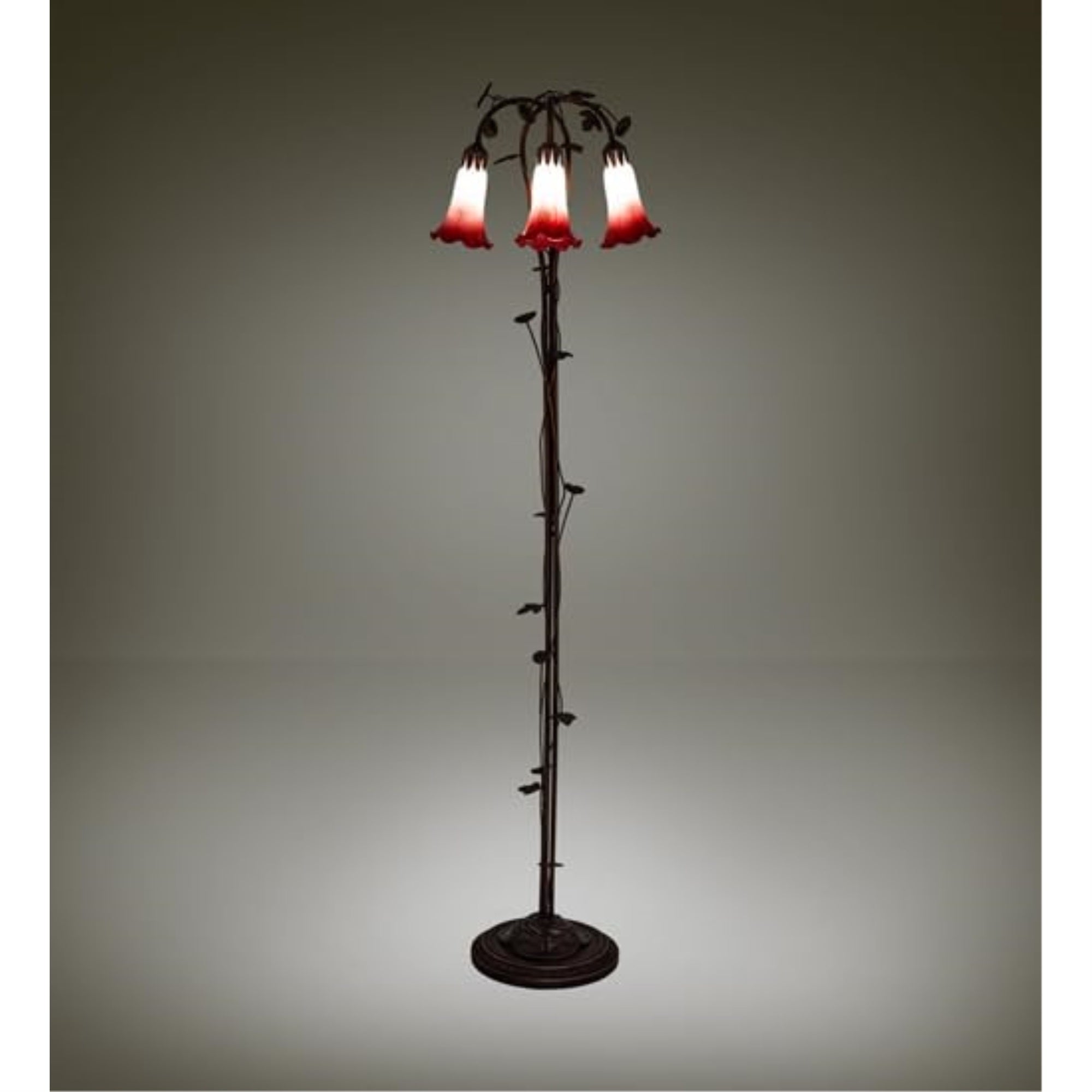 58' High Pink/White Tiffany Pond Lily 3 Light Floor Lamp