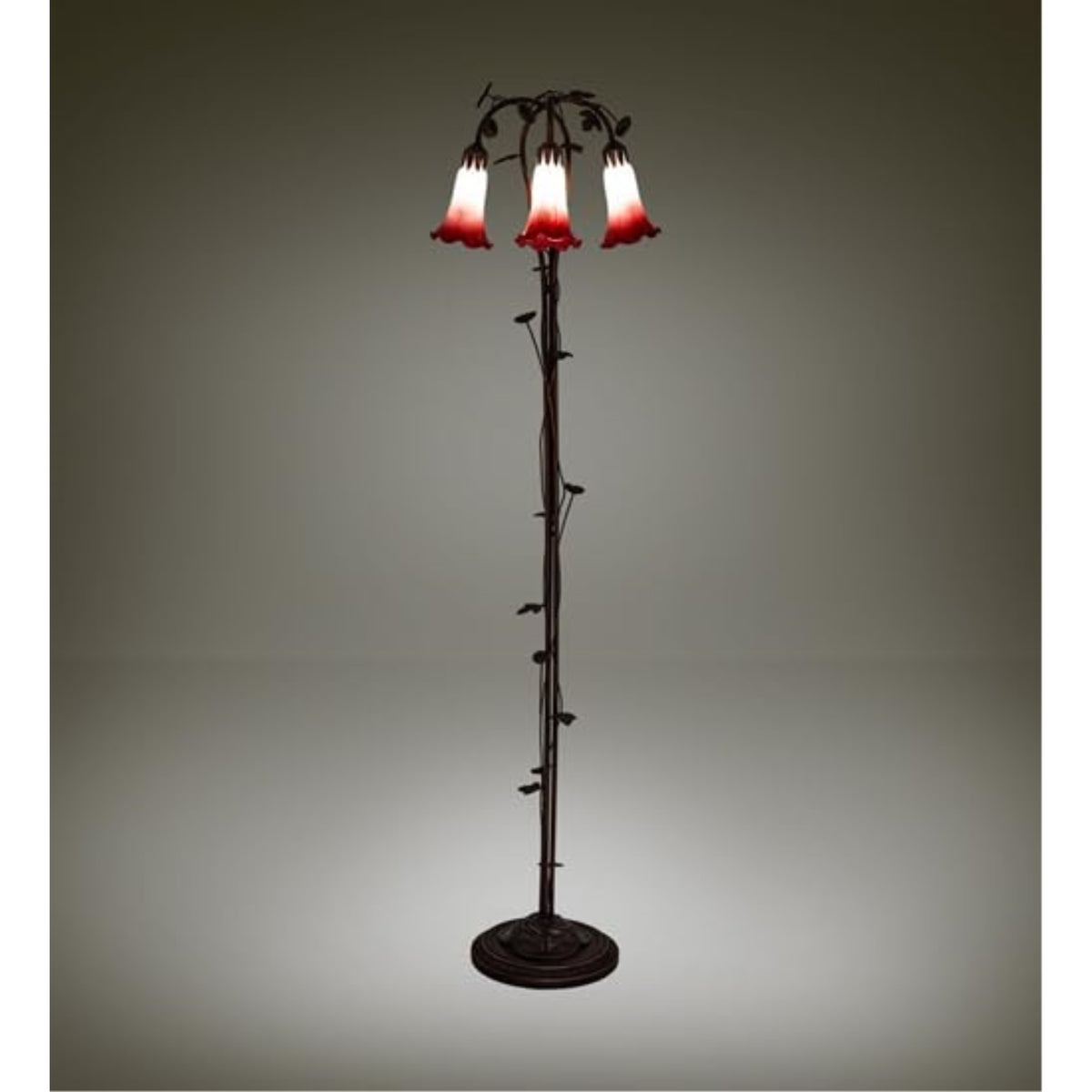 58' High Pink/White Tiffany Pond Lily 3 Light Floor Lamp