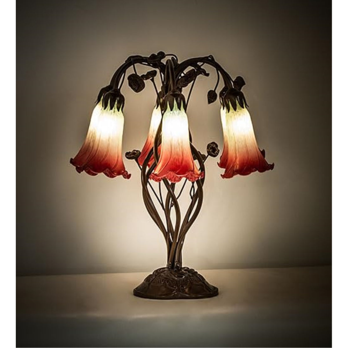 18' High Seafoam/Cranberry Tiffany Pond Lily 6 Light Table Lamp