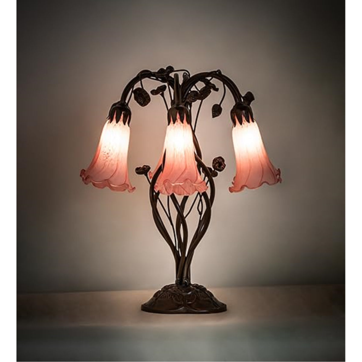 18' High Pink Tiffany Pond Lily 6 Light Table Lamp