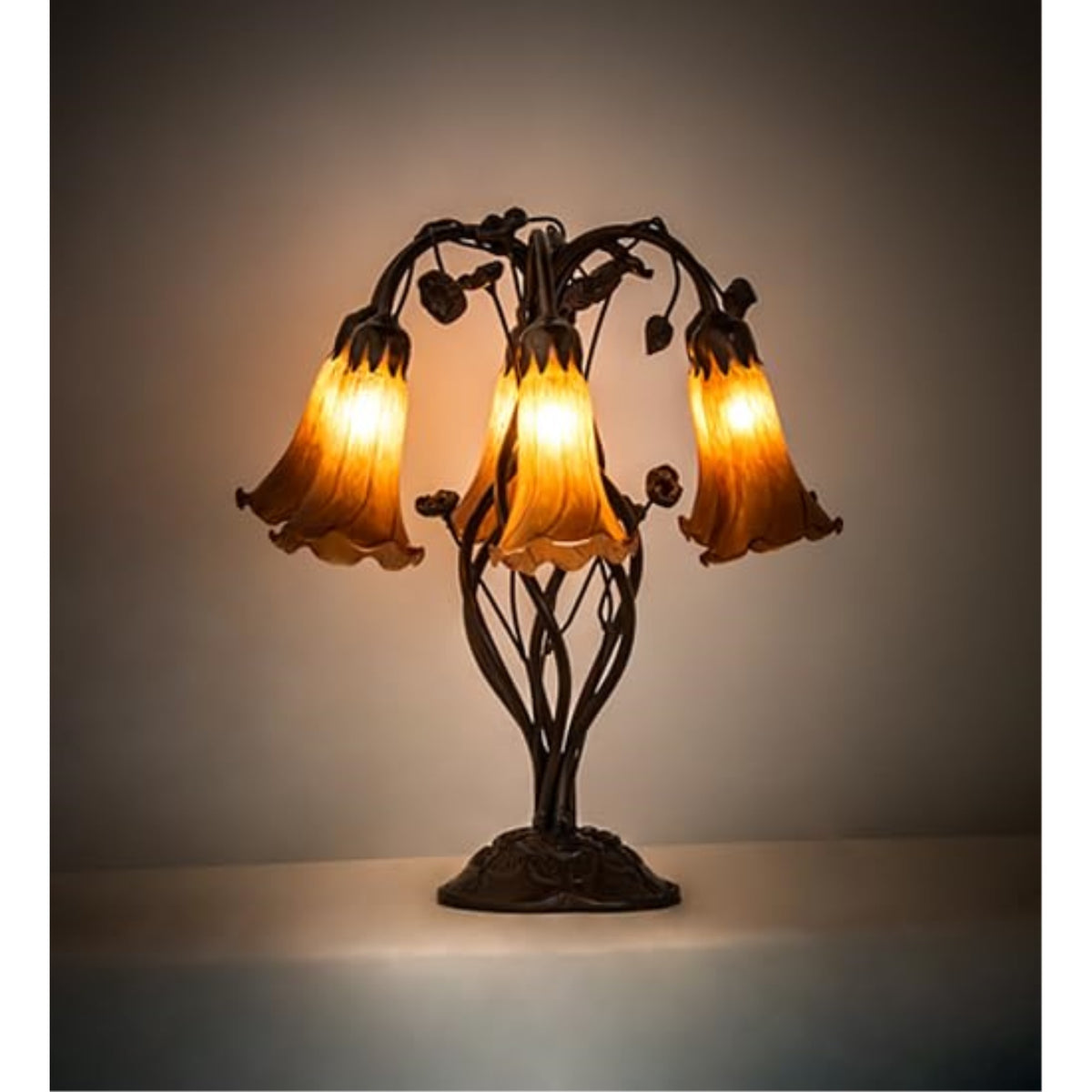 18' High Amber Tiffany Pond Lily 6 Light Table Lamp