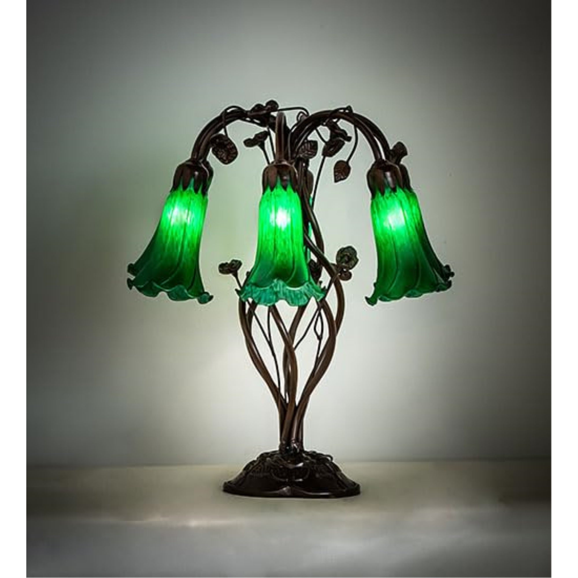18' High Green Tiffany Pond Lily 6 Light Table Lamp