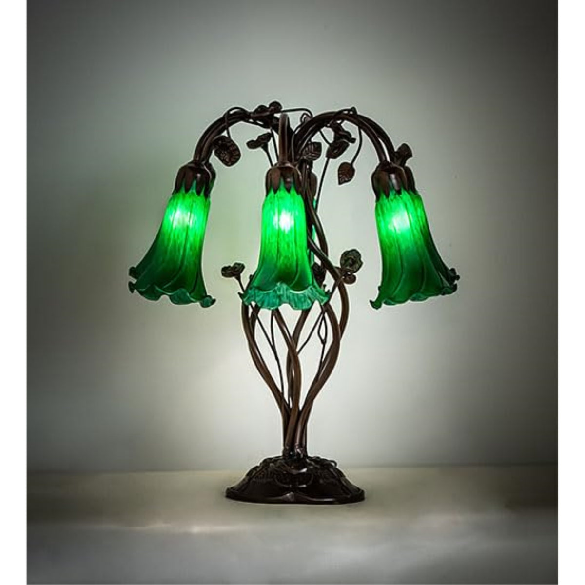 18' High Green Tiffany Pond Lily 6 Light Table Lamp