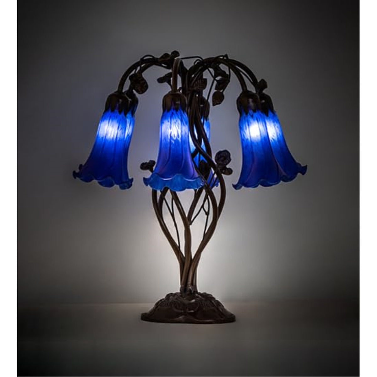 18' High Blue Tiffany Pond Lily 6 Light Table Lamp