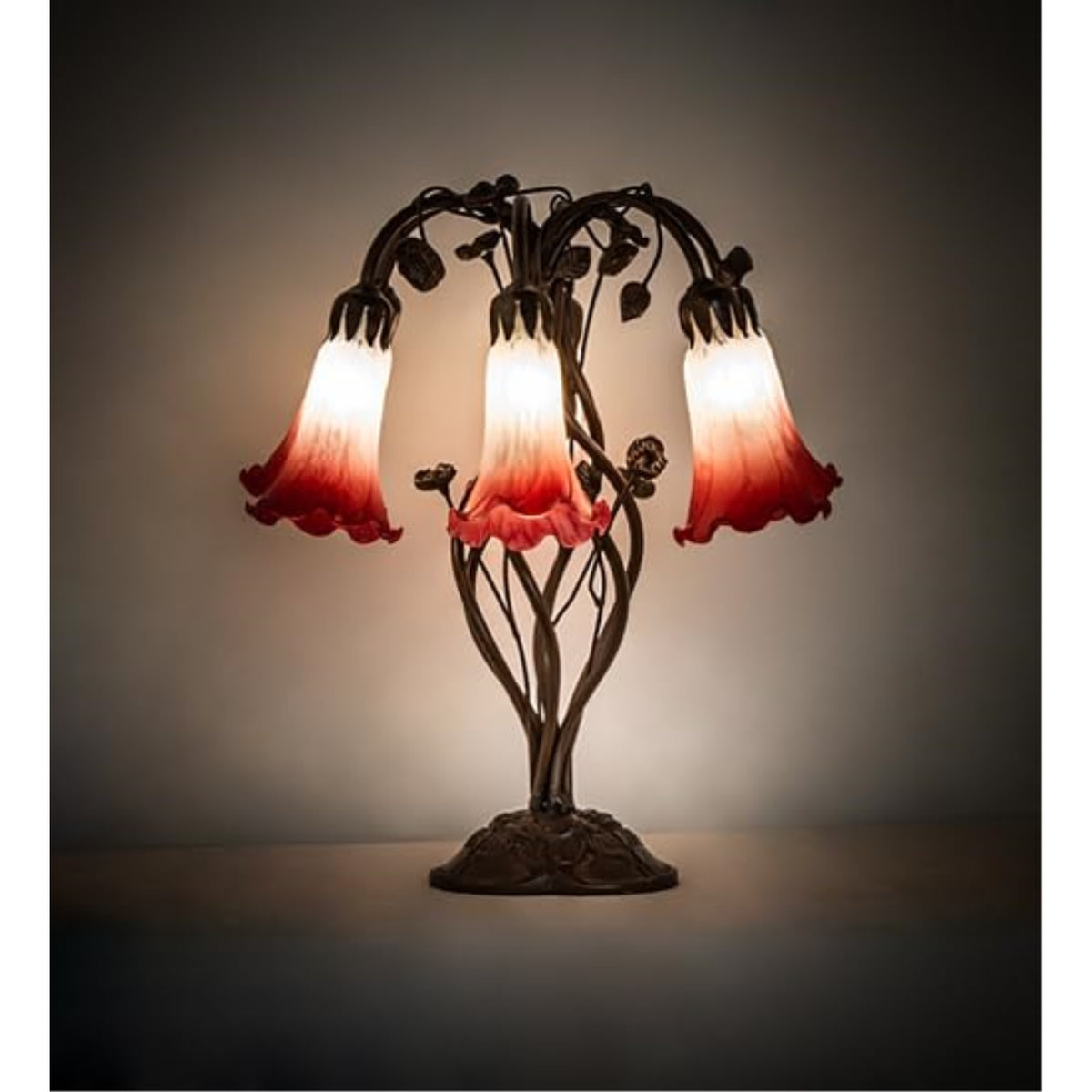 18' High Red/White Tiffany Pond Lily 6 Light Table Lamp