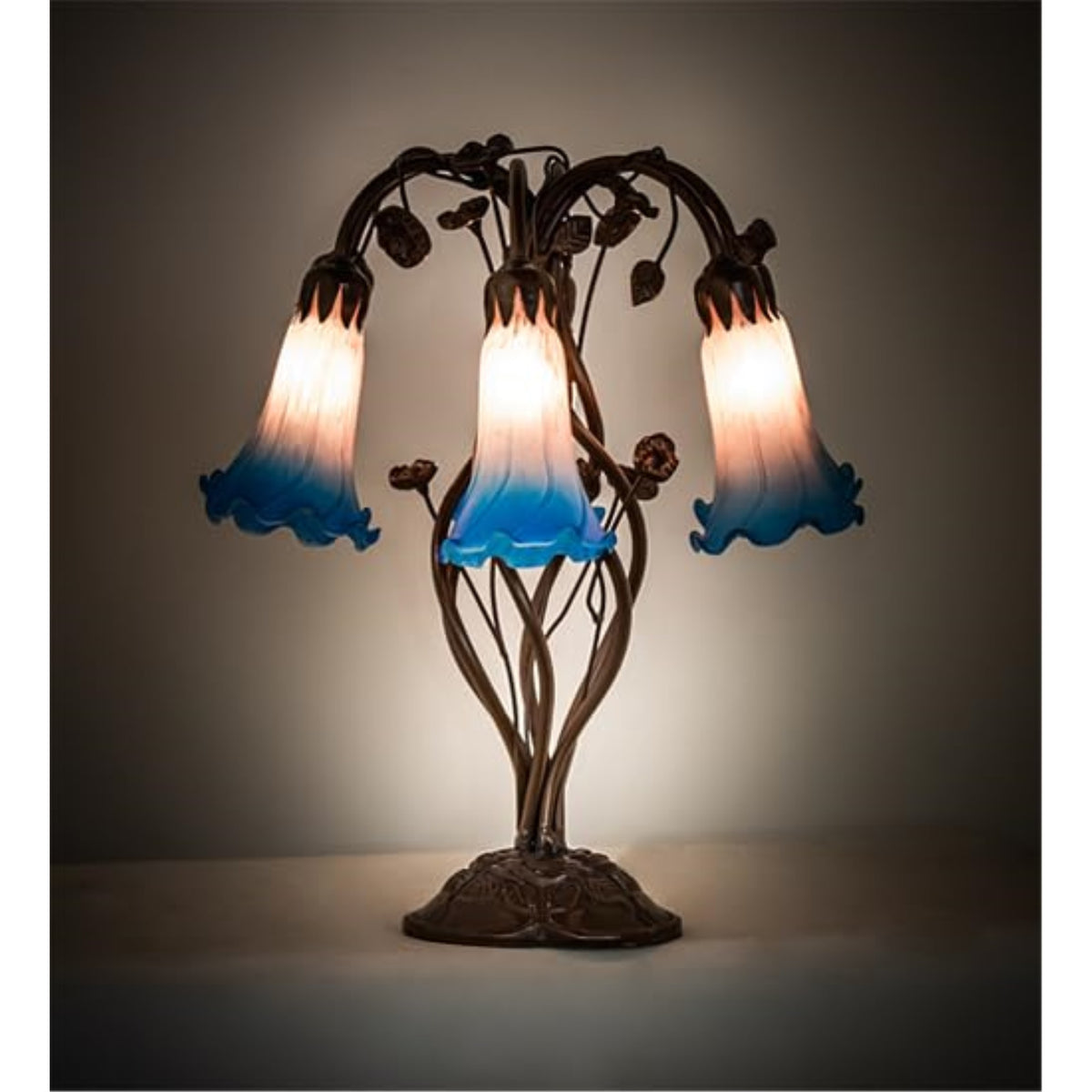 18' High Pink/Blue Tiffany Pond Lily 6 Light Table Lamp