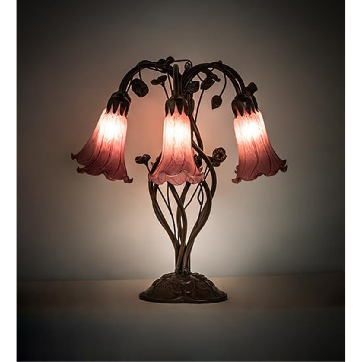 18' High Lavender Tiffany Pond Lily 6 Light Table Lamp