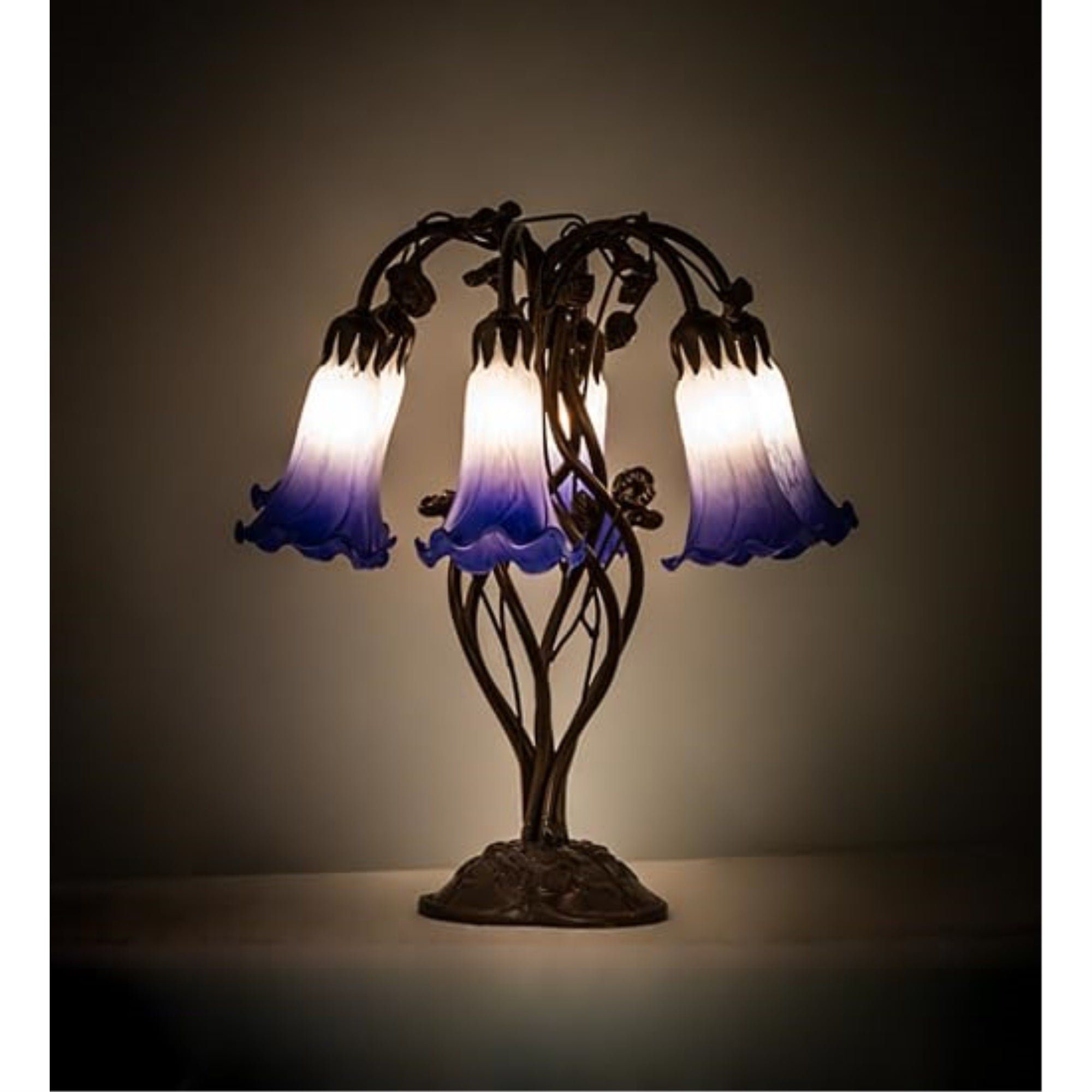 18' High Blue/White Pond Lily 6 Light Table Lamp