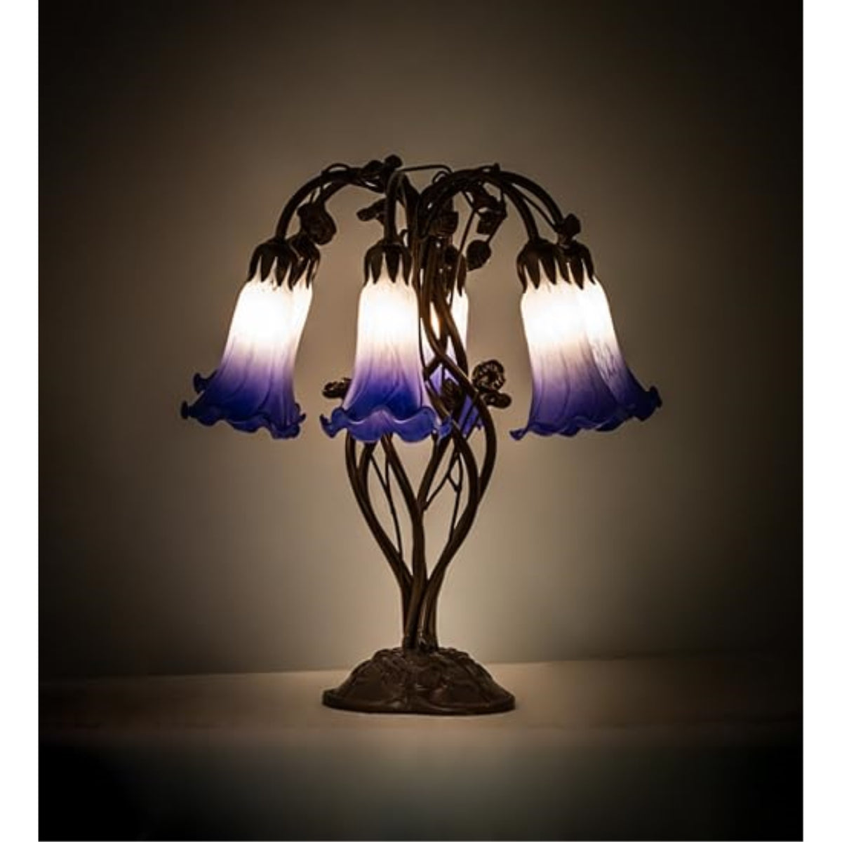 18' High Blue/White Pond Lily 6 Light Table Lamp