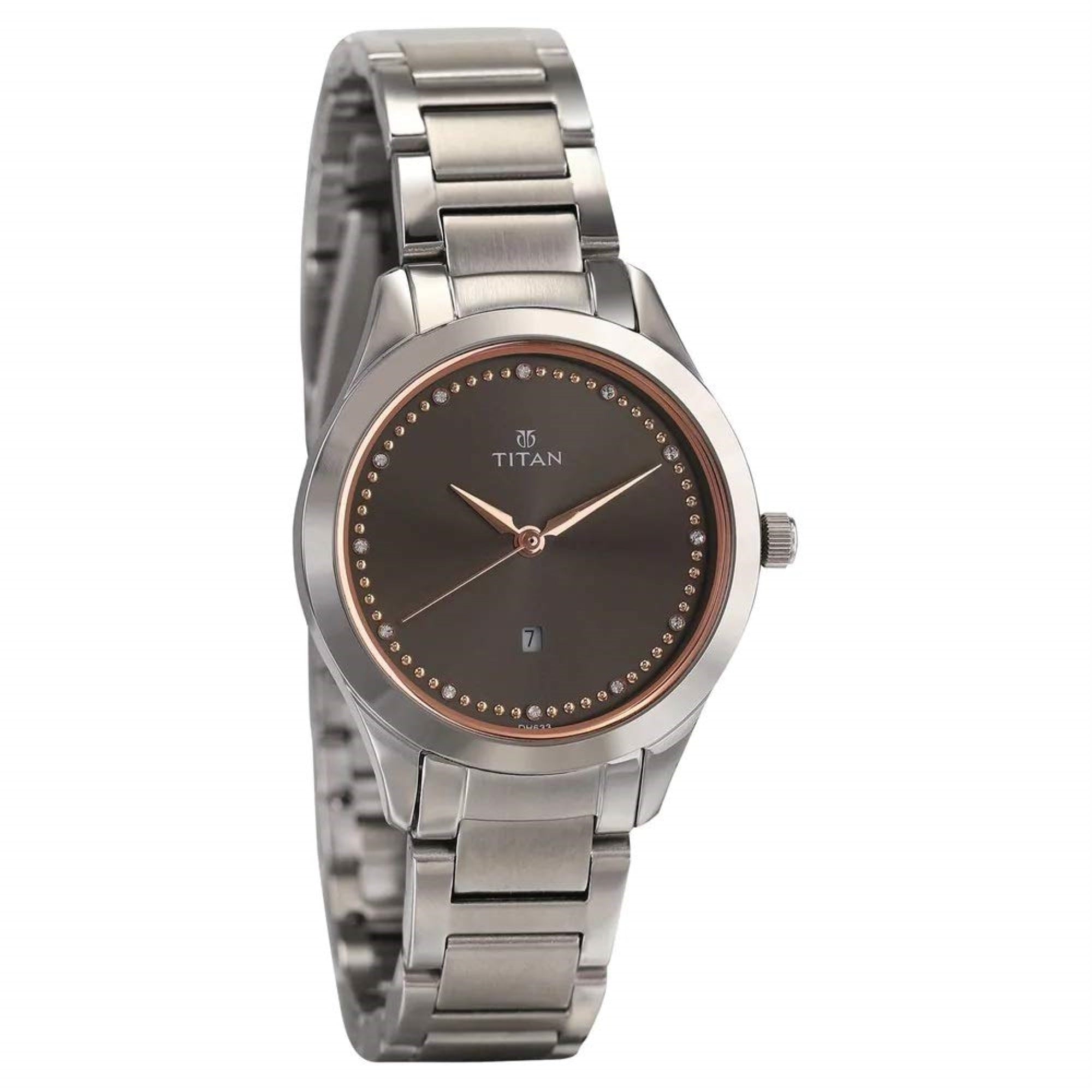 Titan Sparkle Anthracite Dial Analog with Date Stainless Steel Strap Watch for Women-NS2570SM07