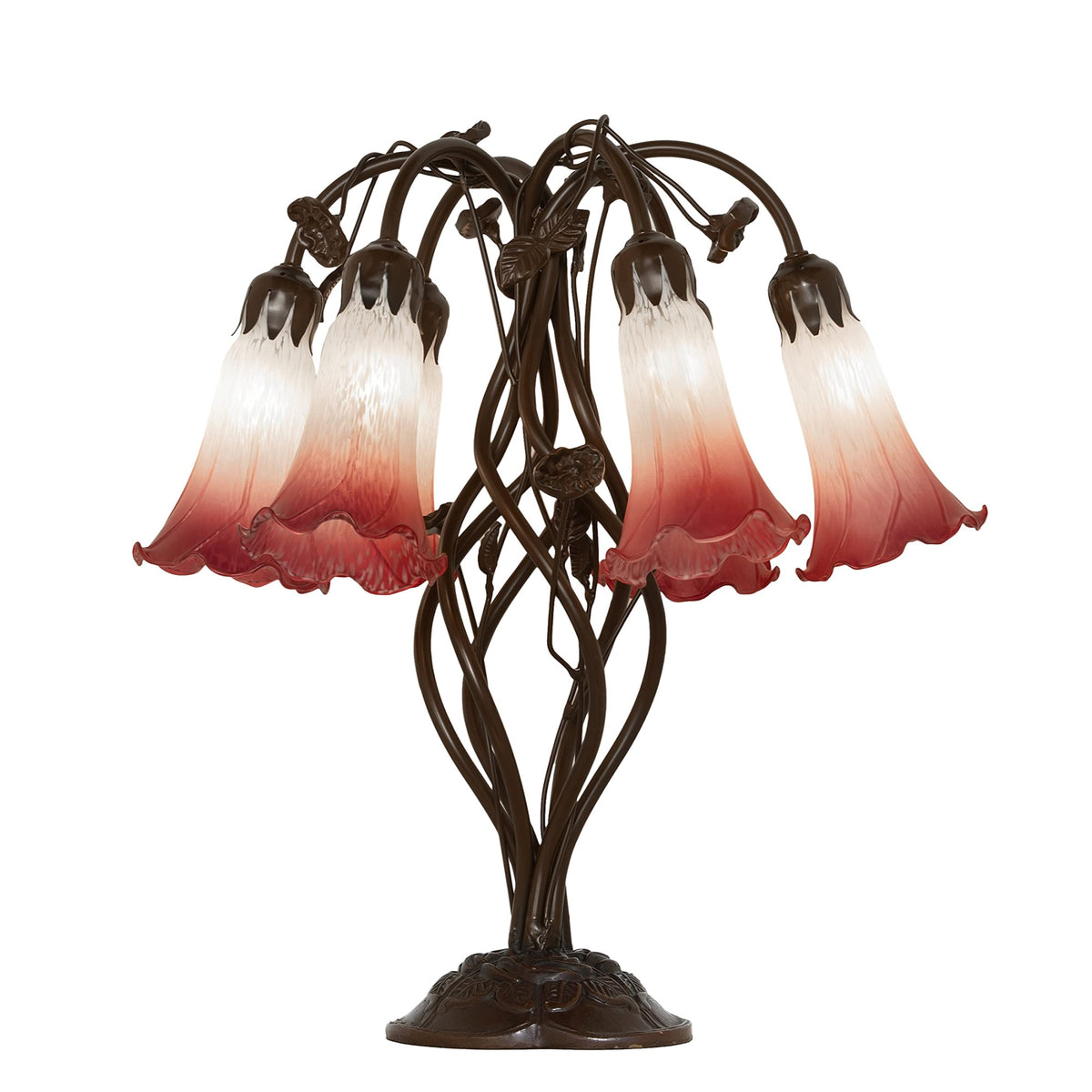 19' High Pink/White Tiffany Pond Lily 6 Light Table Lamp