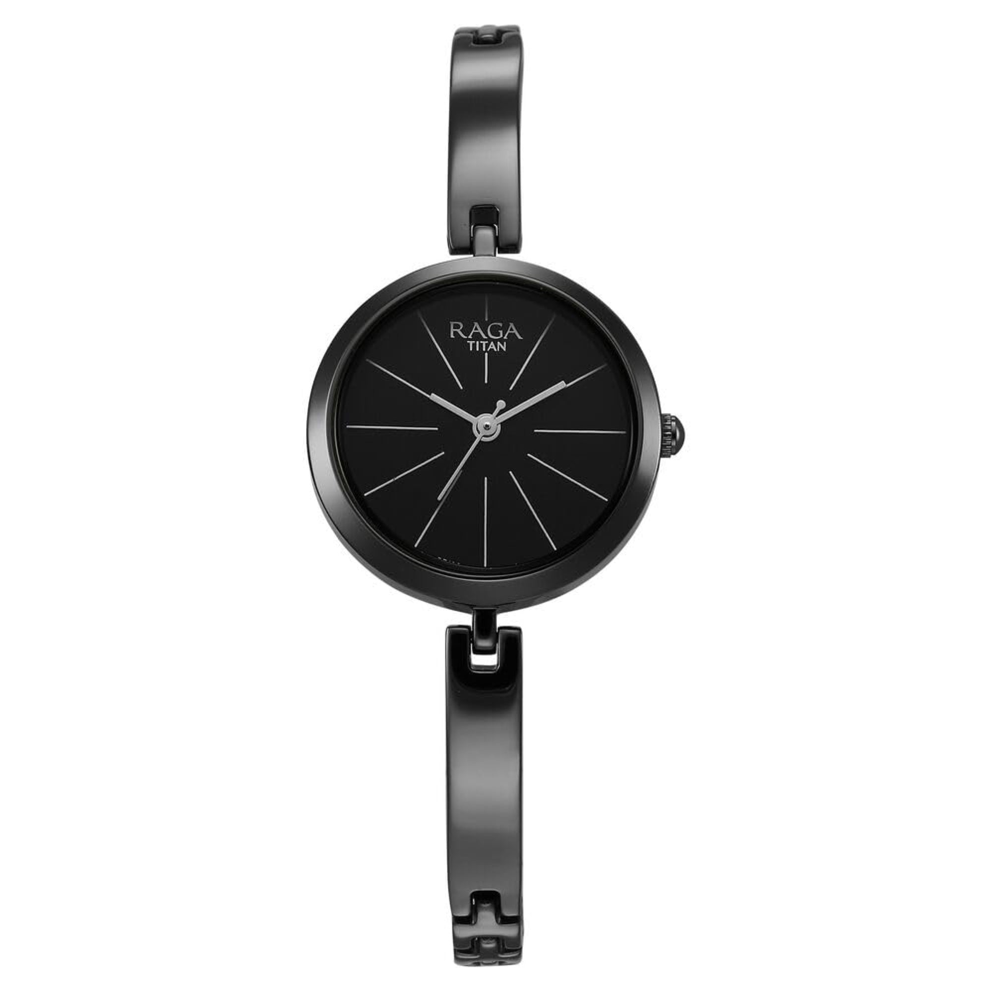 Titan Raga Viva Quartz Analog Black Dial Grey Metal Strap Watch for Women-NS2606QM04