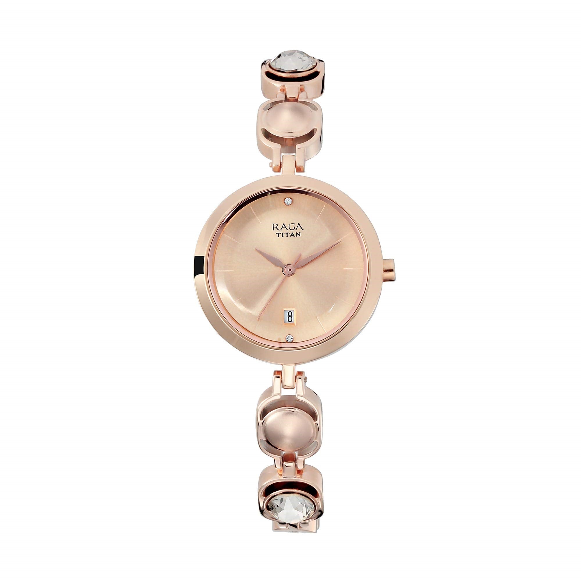 Titan Raga Viva Rose Gold Dial Analog with Date Metal Strap watch for Women-NS2606WM02