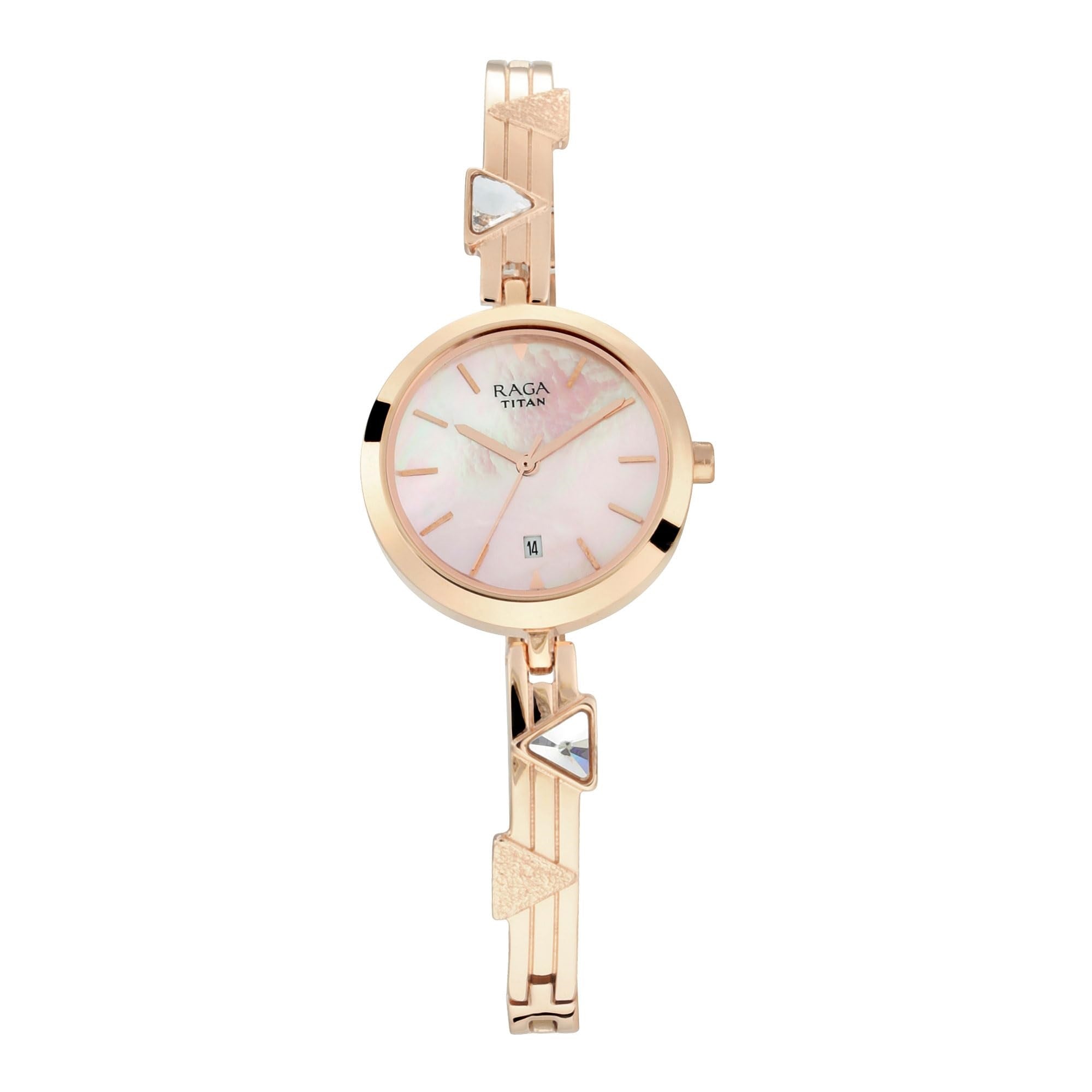 Titan Raga Viva Mother of Pearl Dial Women Gold Pink Analog Watch With Metal Strap-NS2606WM04