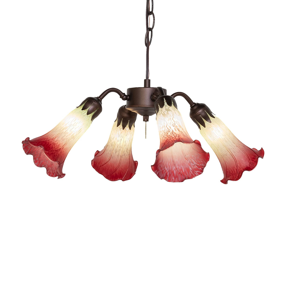 19' Wide Seafoam/Cranberry Tiffany Pond Lily 4 Light Fan Light