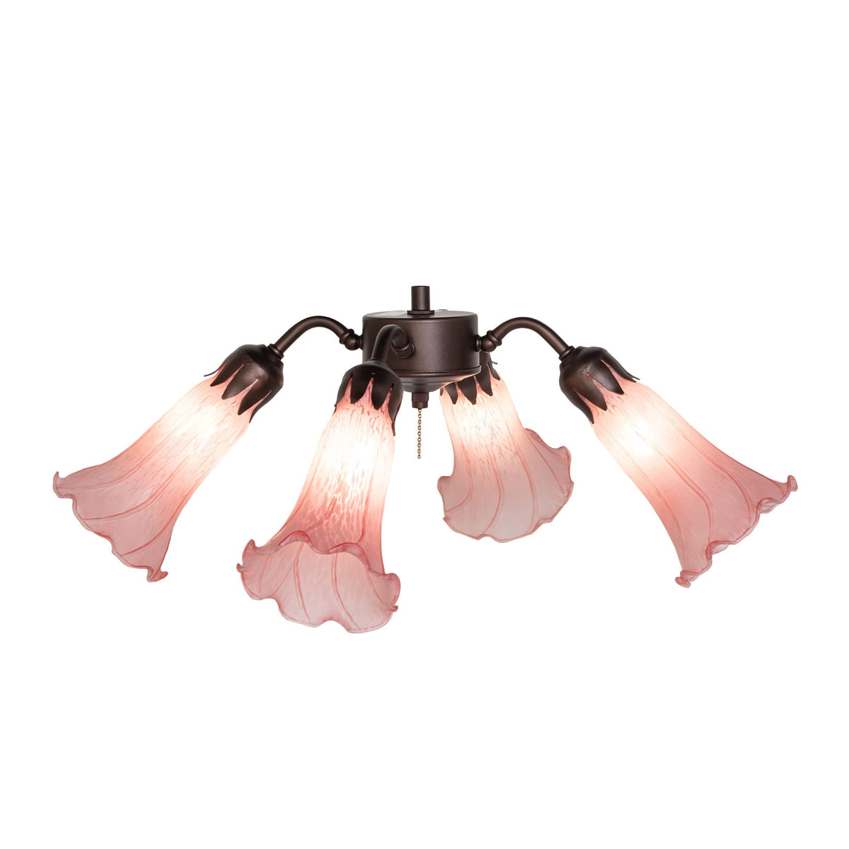 19' Wide Pink Tiffany Pond Lily 4 Light Fan Light