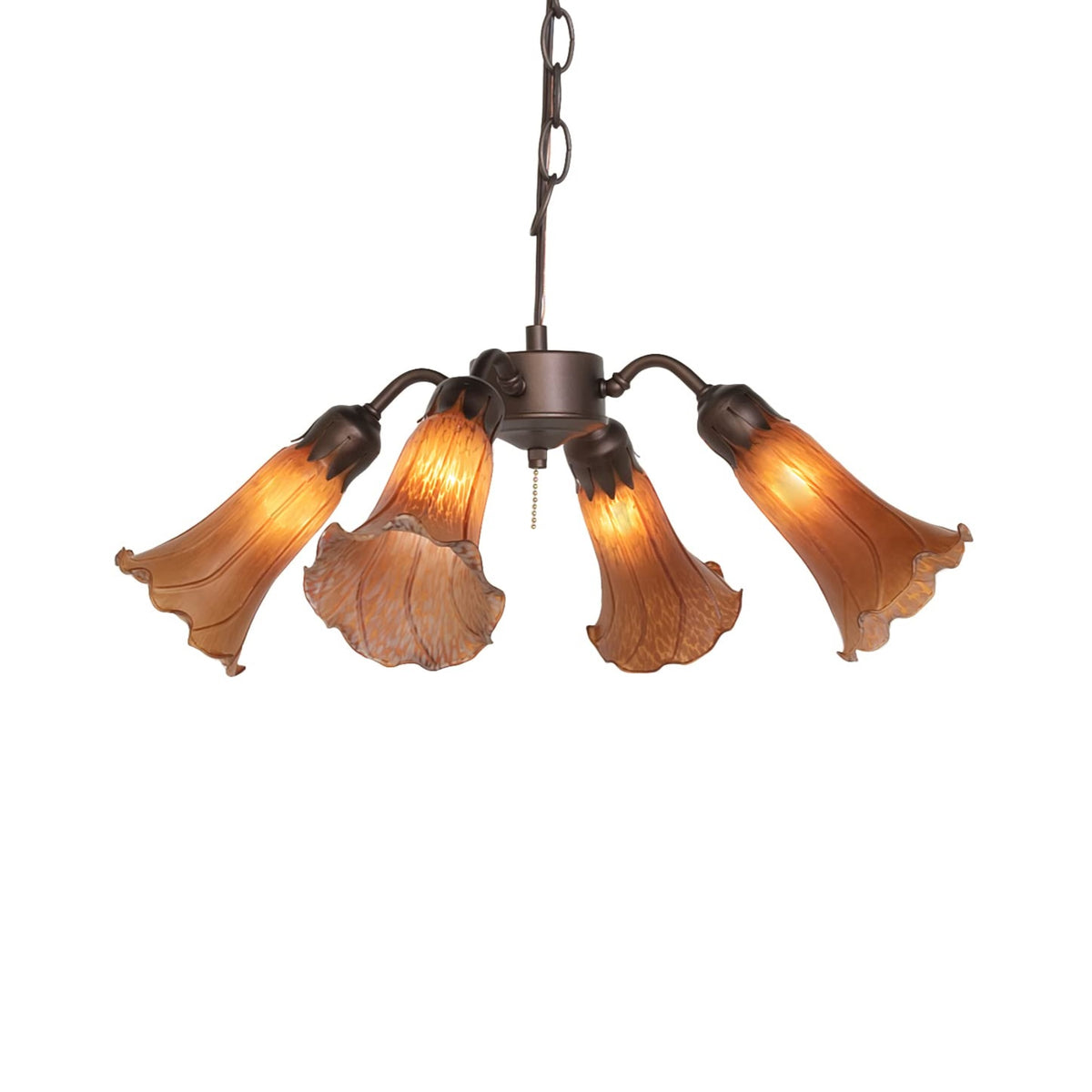 19' Wide Amber Tiffany Pond Lily 4 Light Fan Light