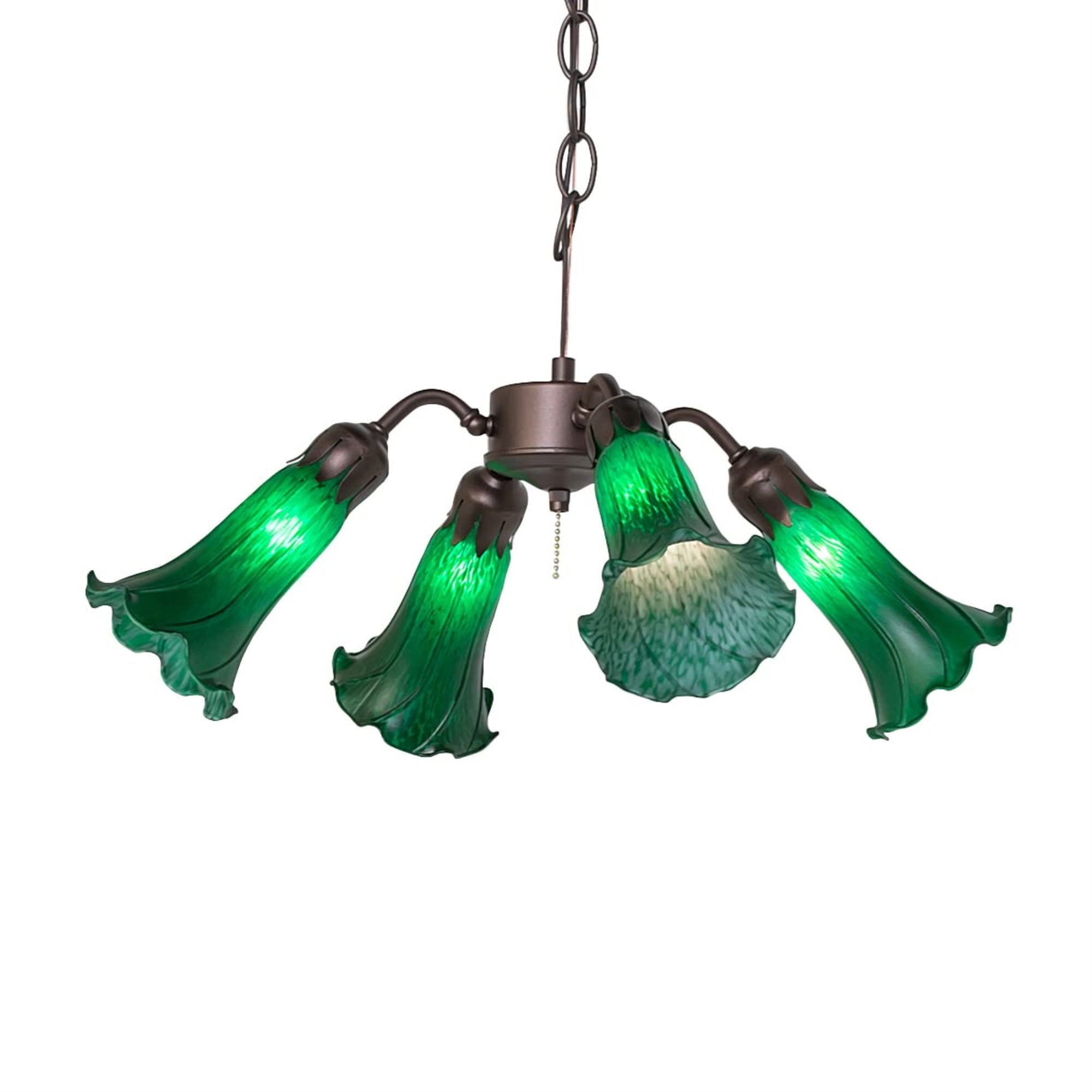 19' Wide Green Tiffany Pond Lily 4 Light Fan Light