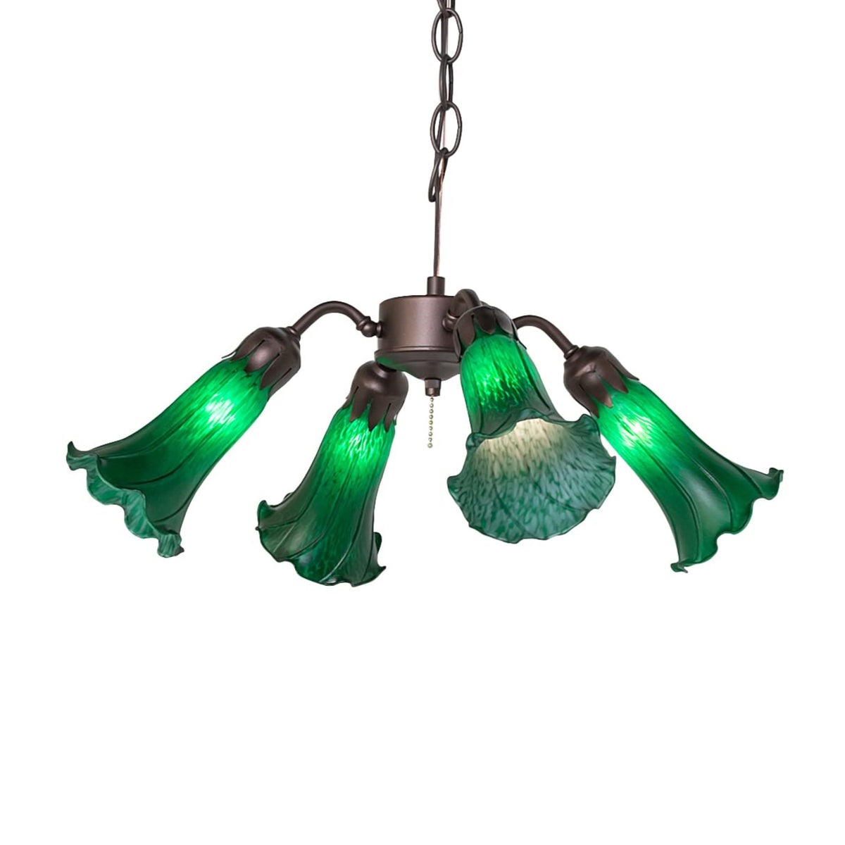 19' Wide Green Tiffany Pond Lily 4 Light Fan Light