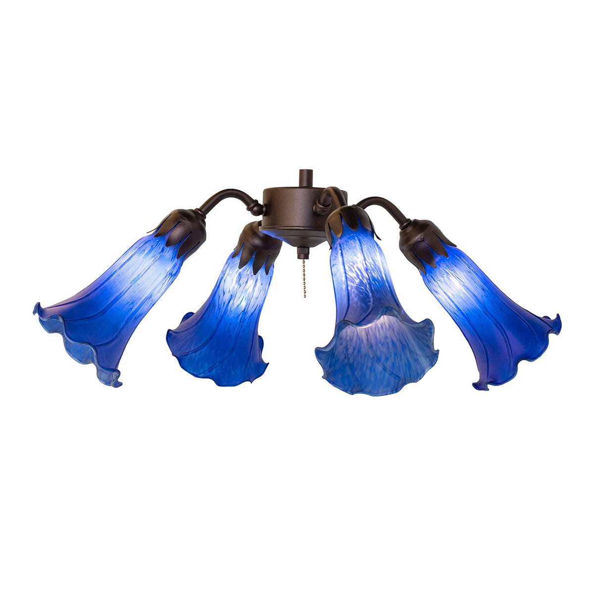 19' Wide Blue Tiffany Pond Lily 4 Light Fan Light