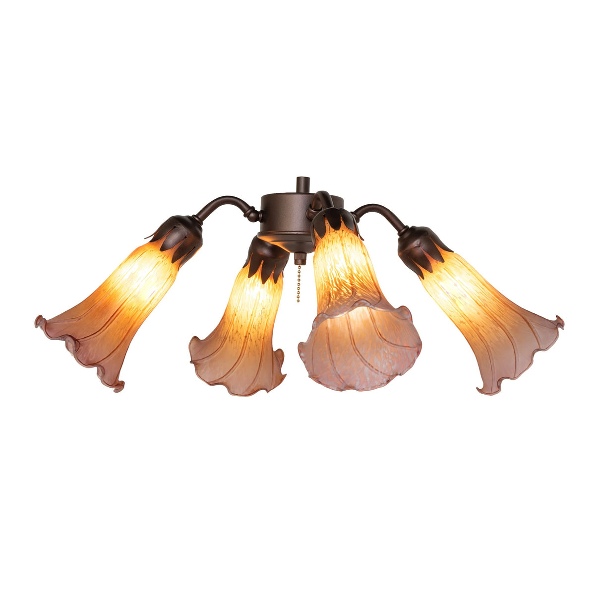 19' Wide Amber/Purple Tiffany Pond Lily 4 Light Fan Light
