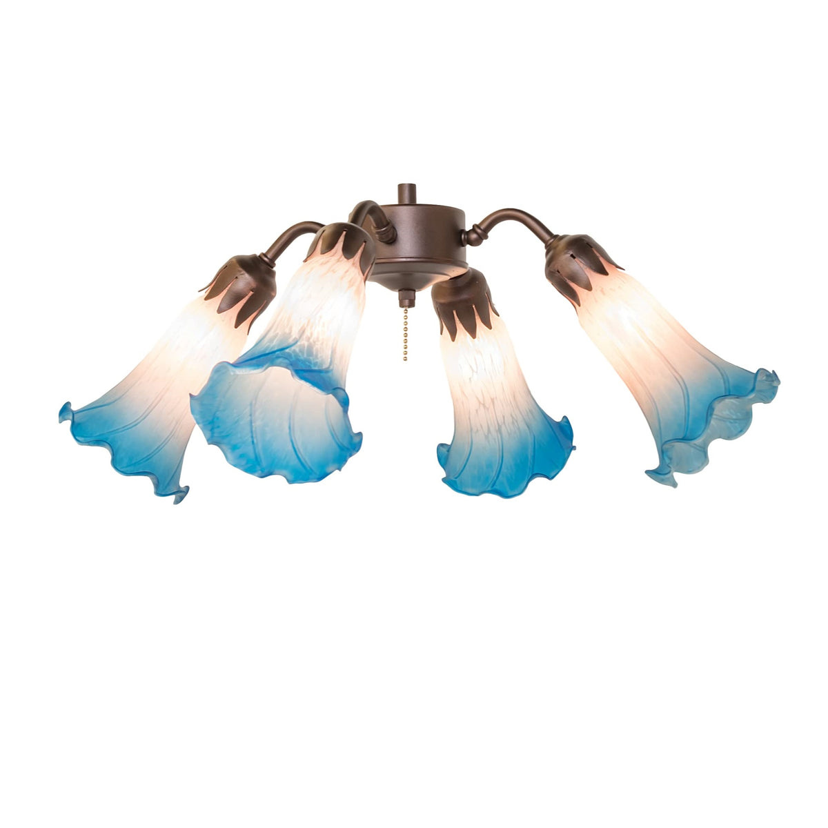 19' Wide Pink/Blue Tiffany Pond Lily 4 Light Fan Light