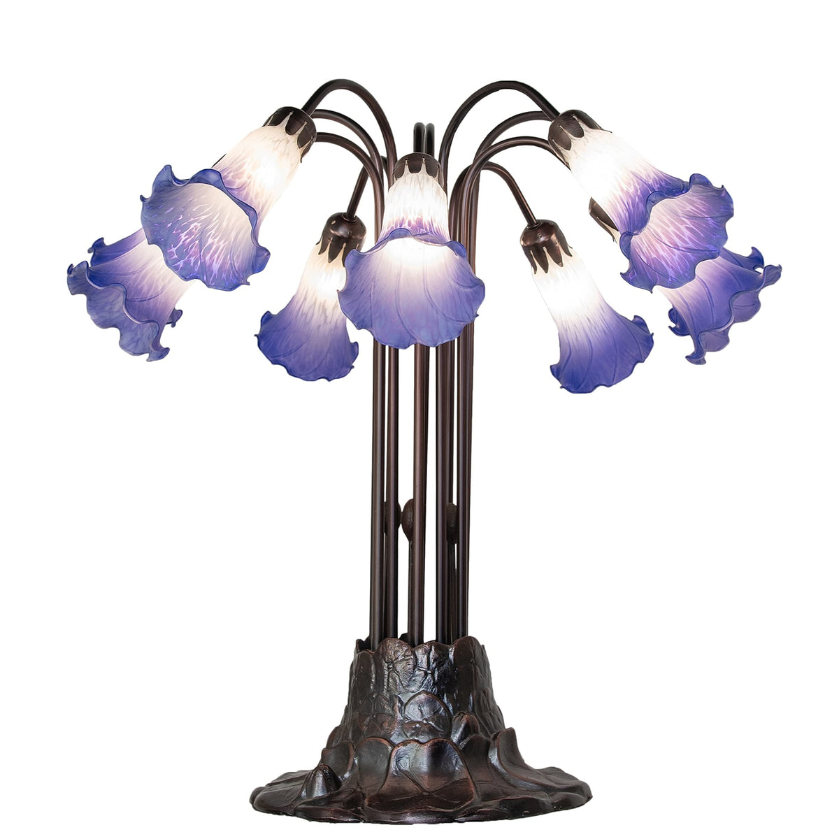 24' High Blue/White Tiffany Pond Lily 10 Light Table Lamp