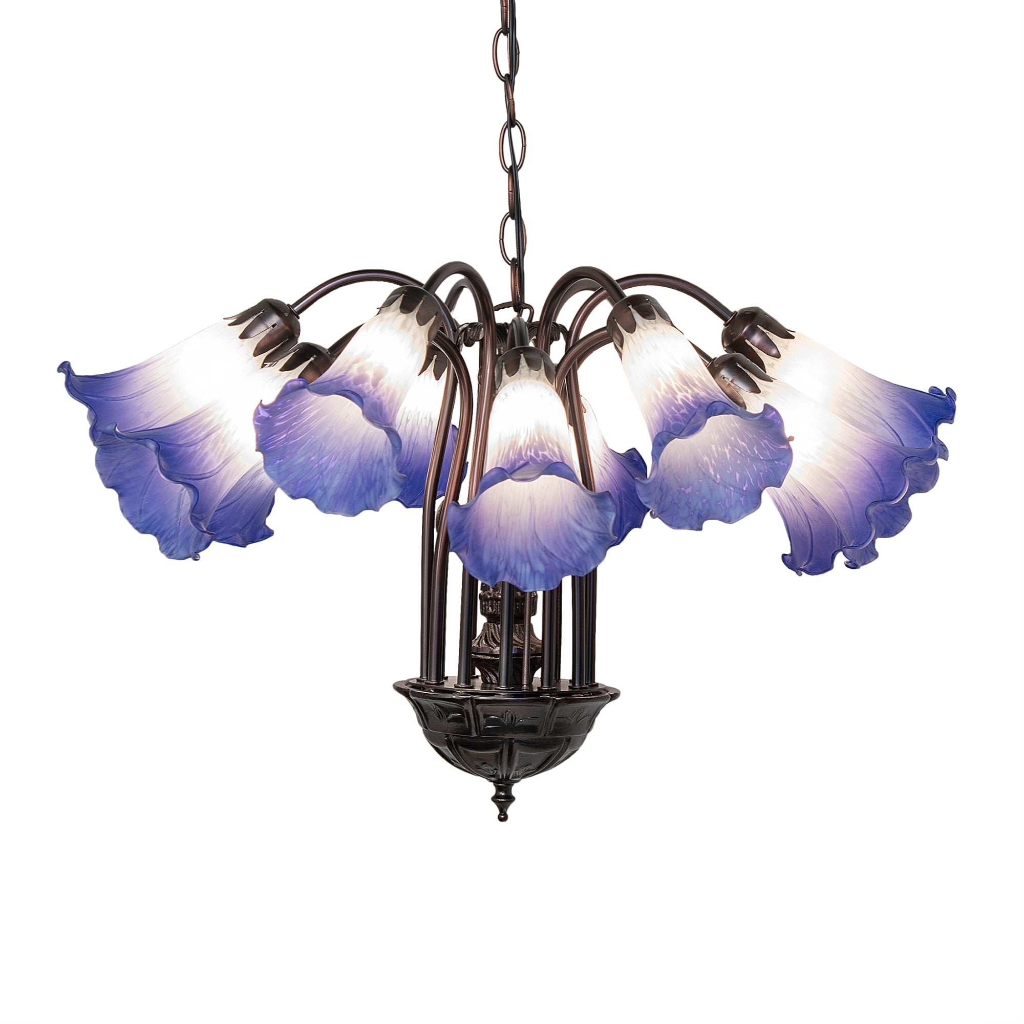 24' Wide Blue/White Tiffany Pond Lily 12 Light Chandelier