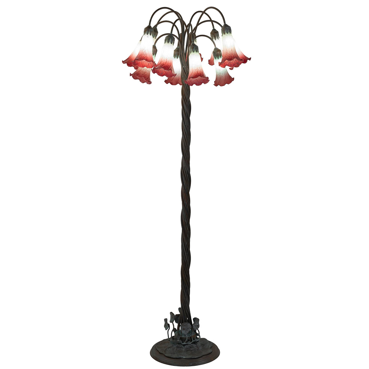 61' High Pink/White Tiffany Pond Lily 12 Light Floor Lamp